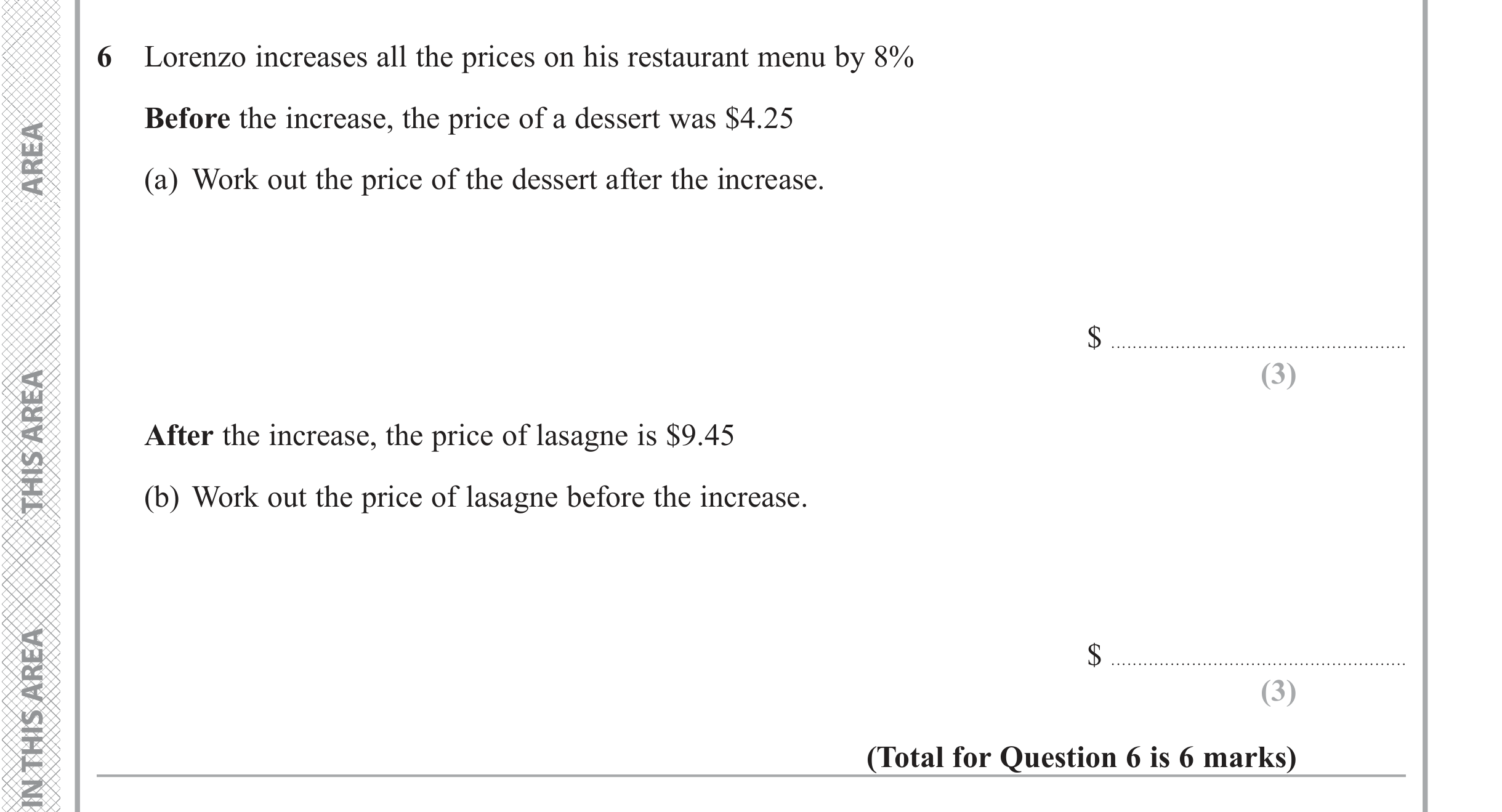 Question 6 — Percentages — Edexcel iGCSE June 2019