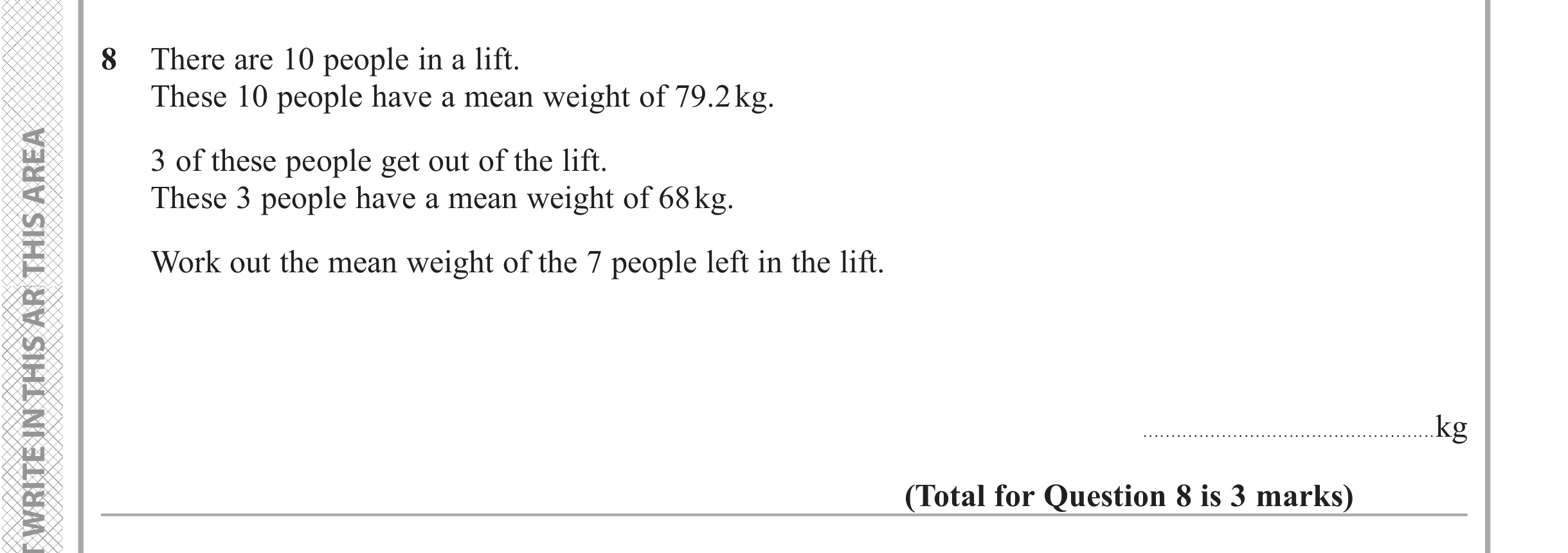 Question 8 — Mean/Median/Mode/Range — Edexcel iGCSE June 2019