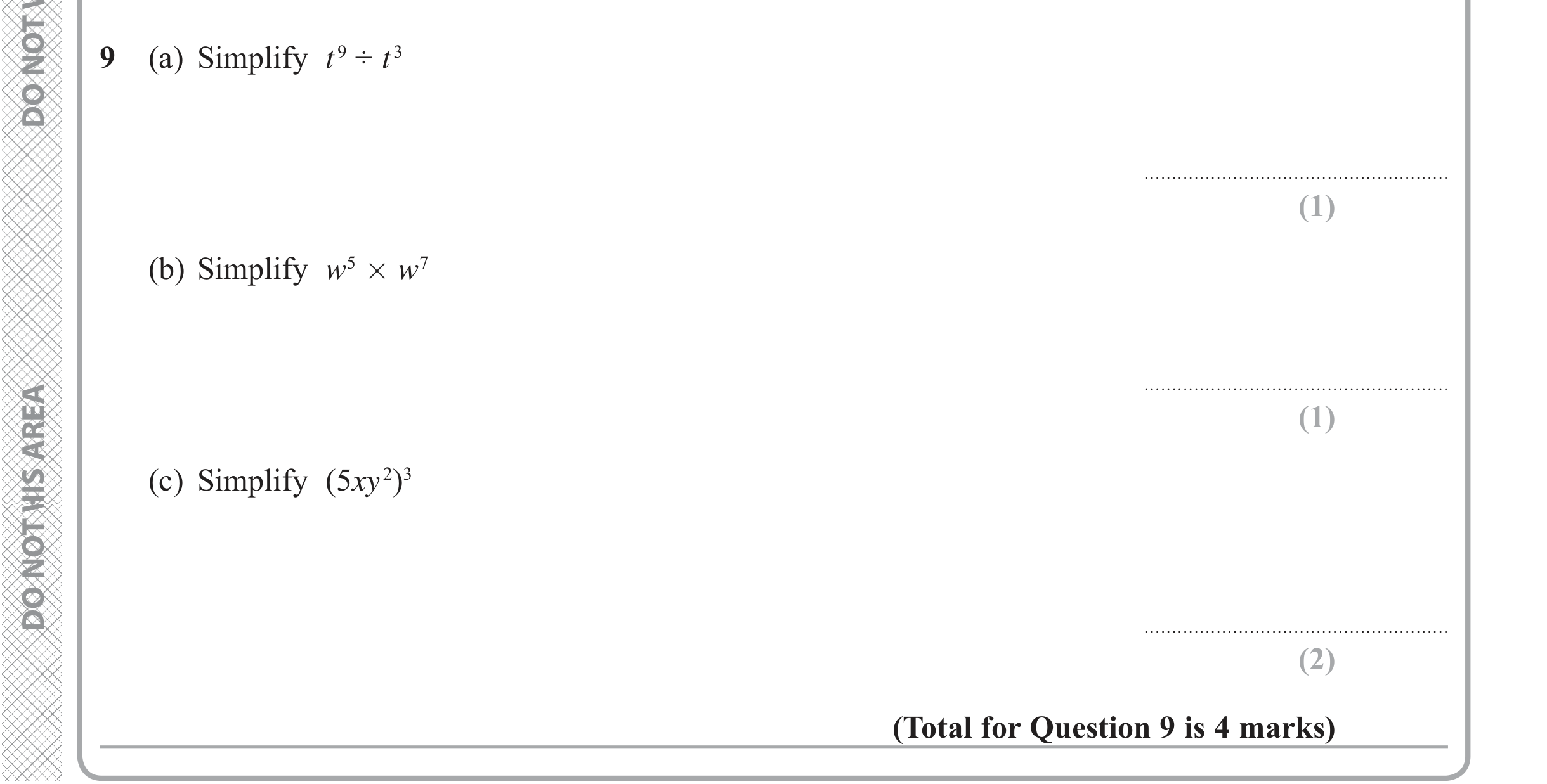 Question 9 — Powers — Edexcel iGCSE June 2019