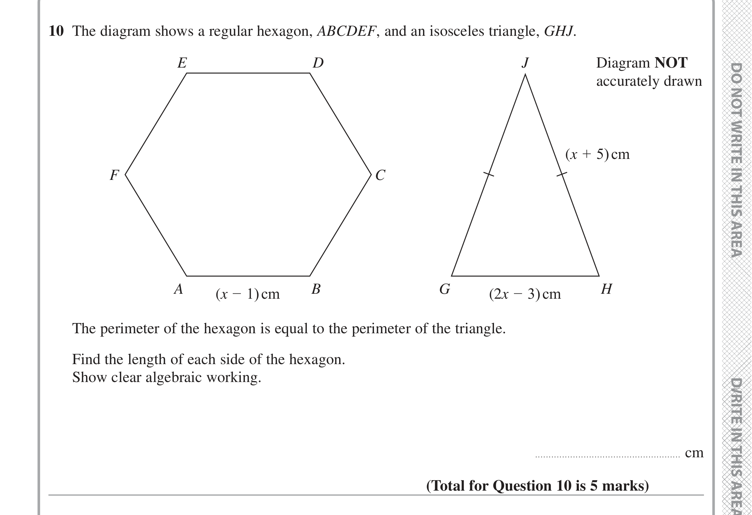 Question 10 — Perimeter and Area, Polygons — Edexcel iGCSE Jan 2020