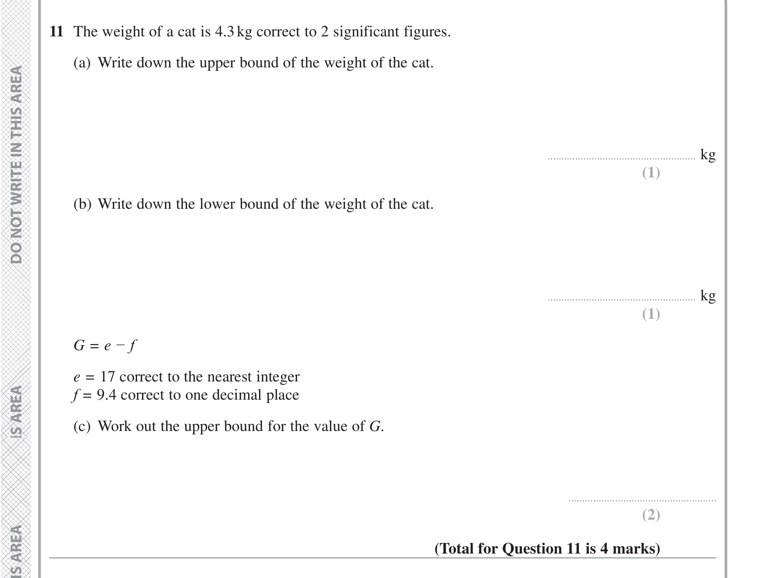 Question 11 — Upper/Lower Bounds — Edexcel iGCSE Jan 2020