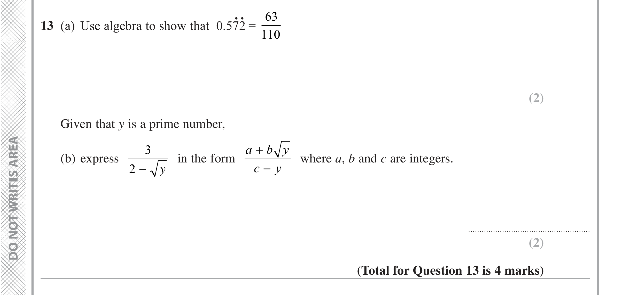 Question 13 — Recurring Decimal to Fraction, Surds — Edexcel iGCSE Jan 2020