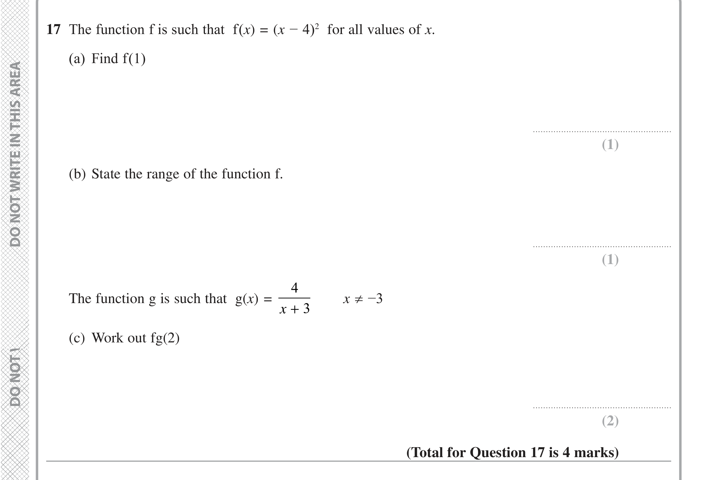 Question 17 — Functions — Edexcel iGCSE Jan 2020