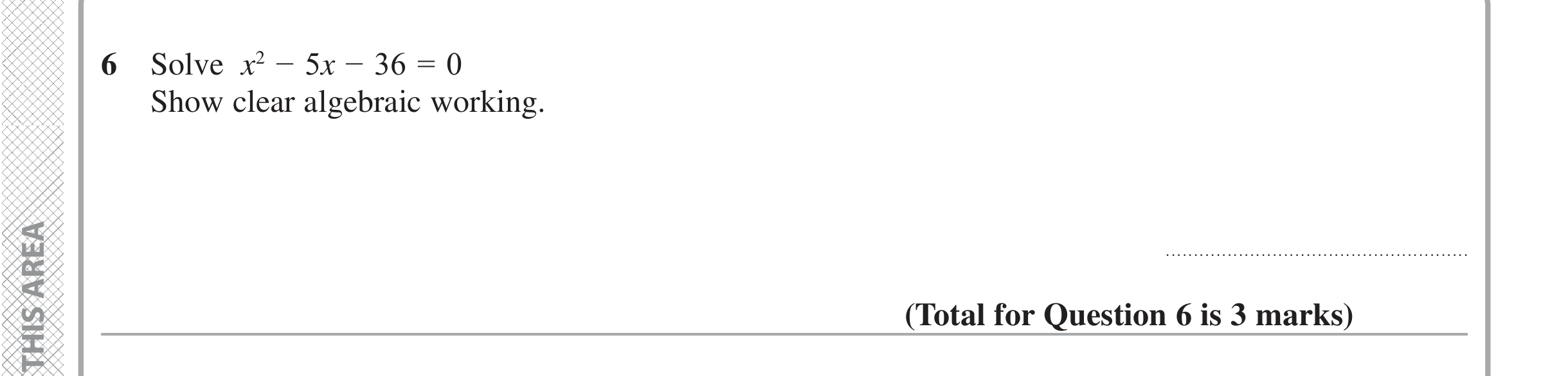 Question 6 — Quadratic Equations — Edexcel iGCSE Jan 2020