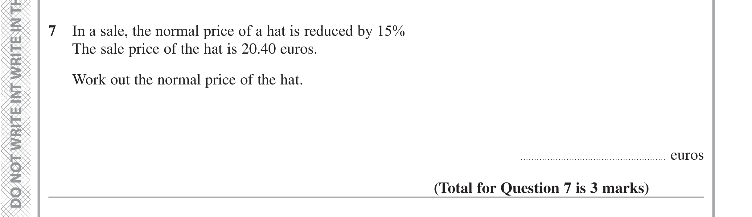 Question 7 — Percentages — Edexcel iGCSE Jan 2020