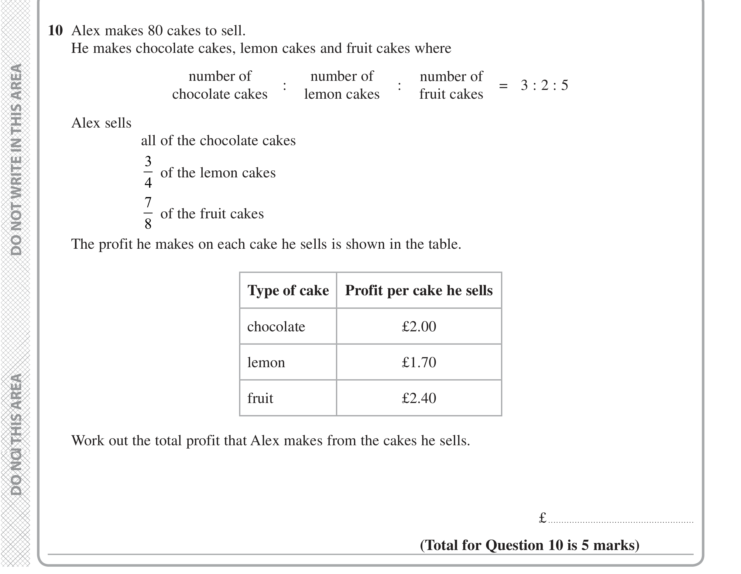 Question 10 — Ratios, Fractions — Edexcel iGCSE June 2020