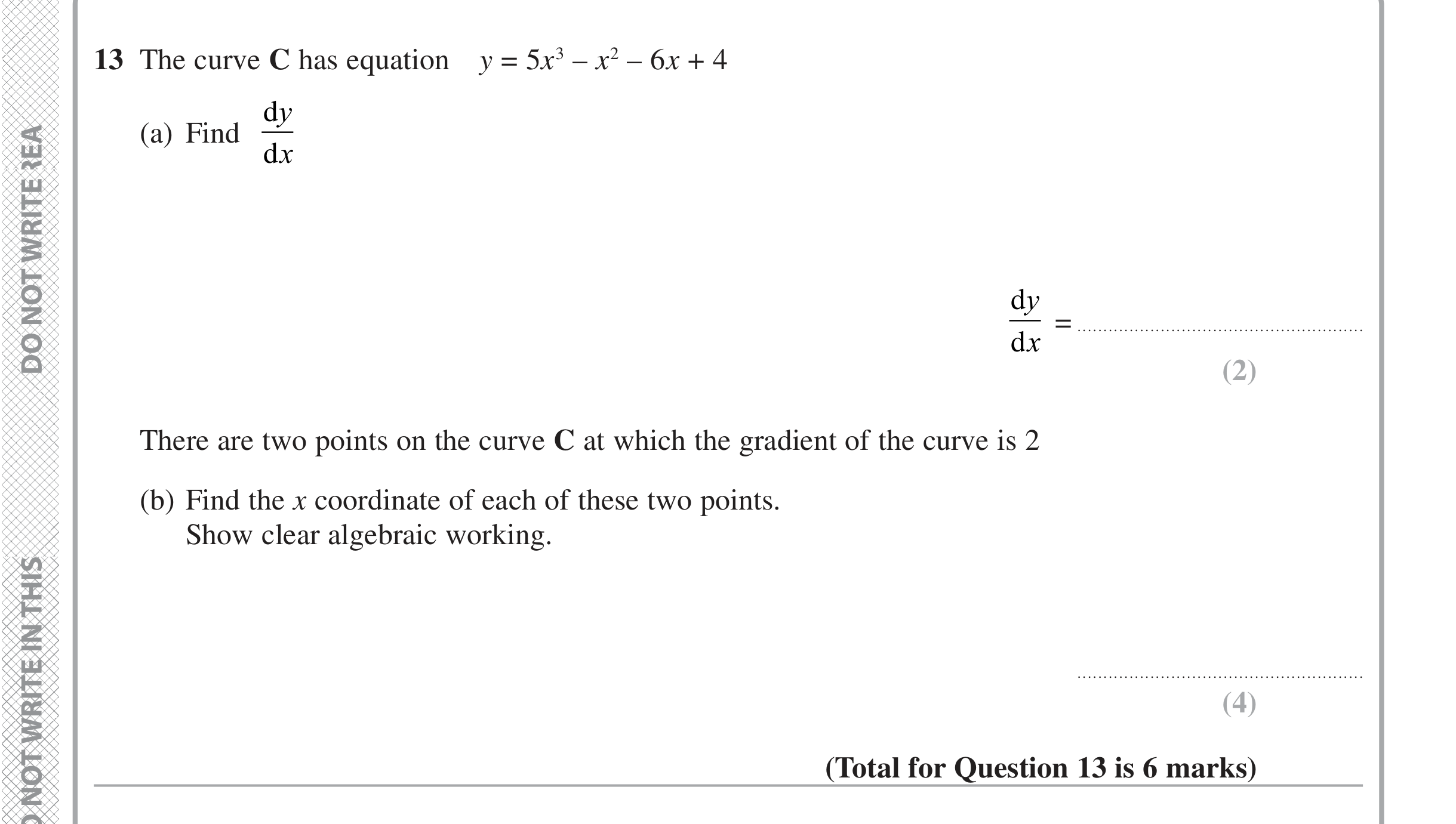 Question 13 — Differentiation, Differentiation — Edexcel iGCSE June 2020
