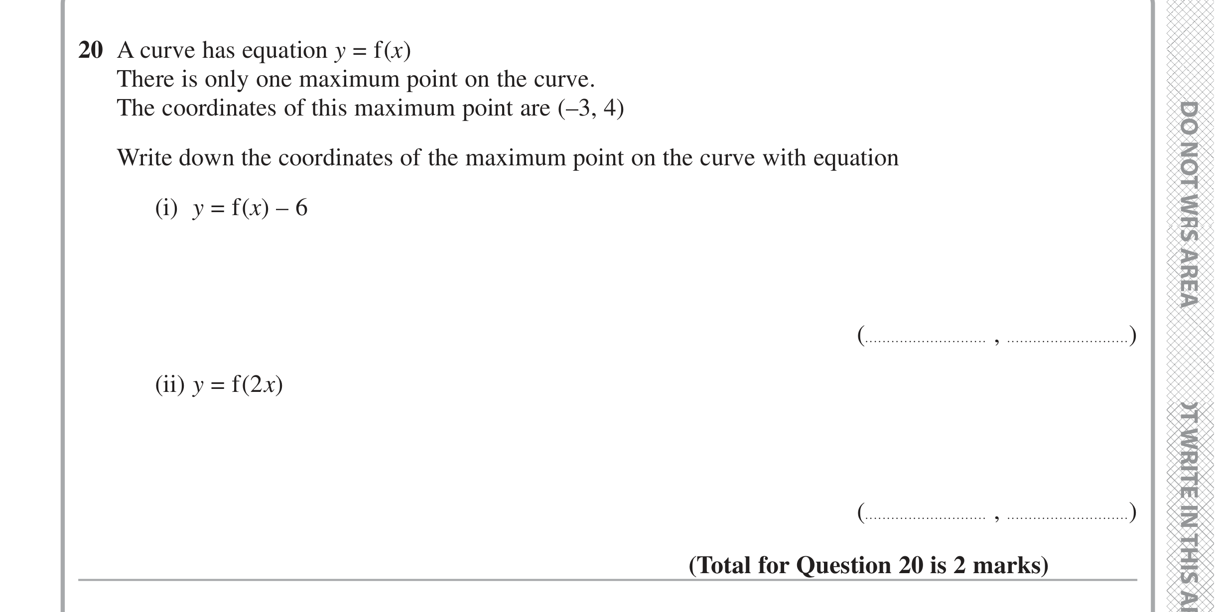 Question 20 — Graph Transformations — Edexcel iGCSE June 2020