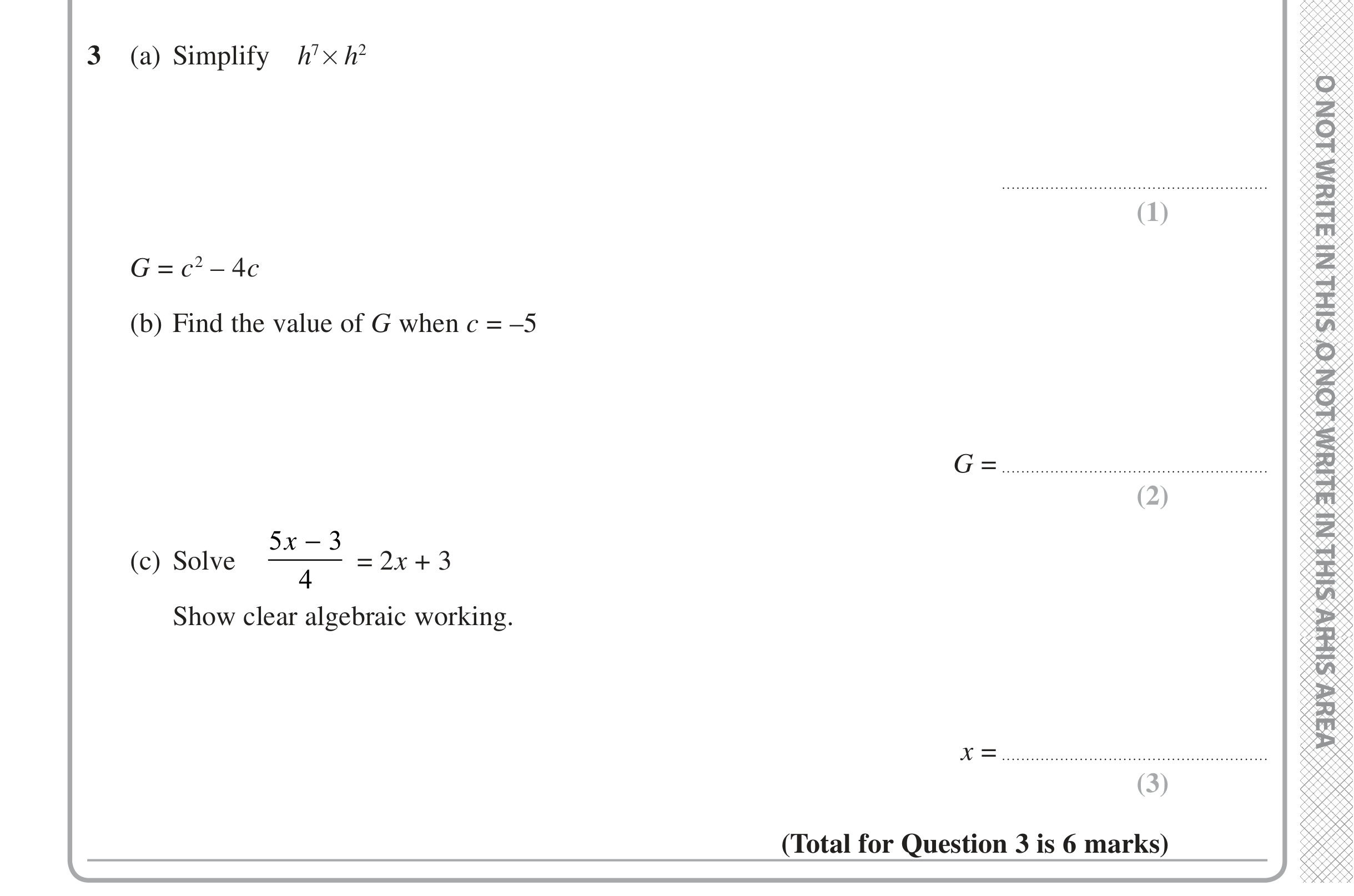 Question 3 — Powers, Formulae, Linear Equations — Edexcel iGCSE June 2020