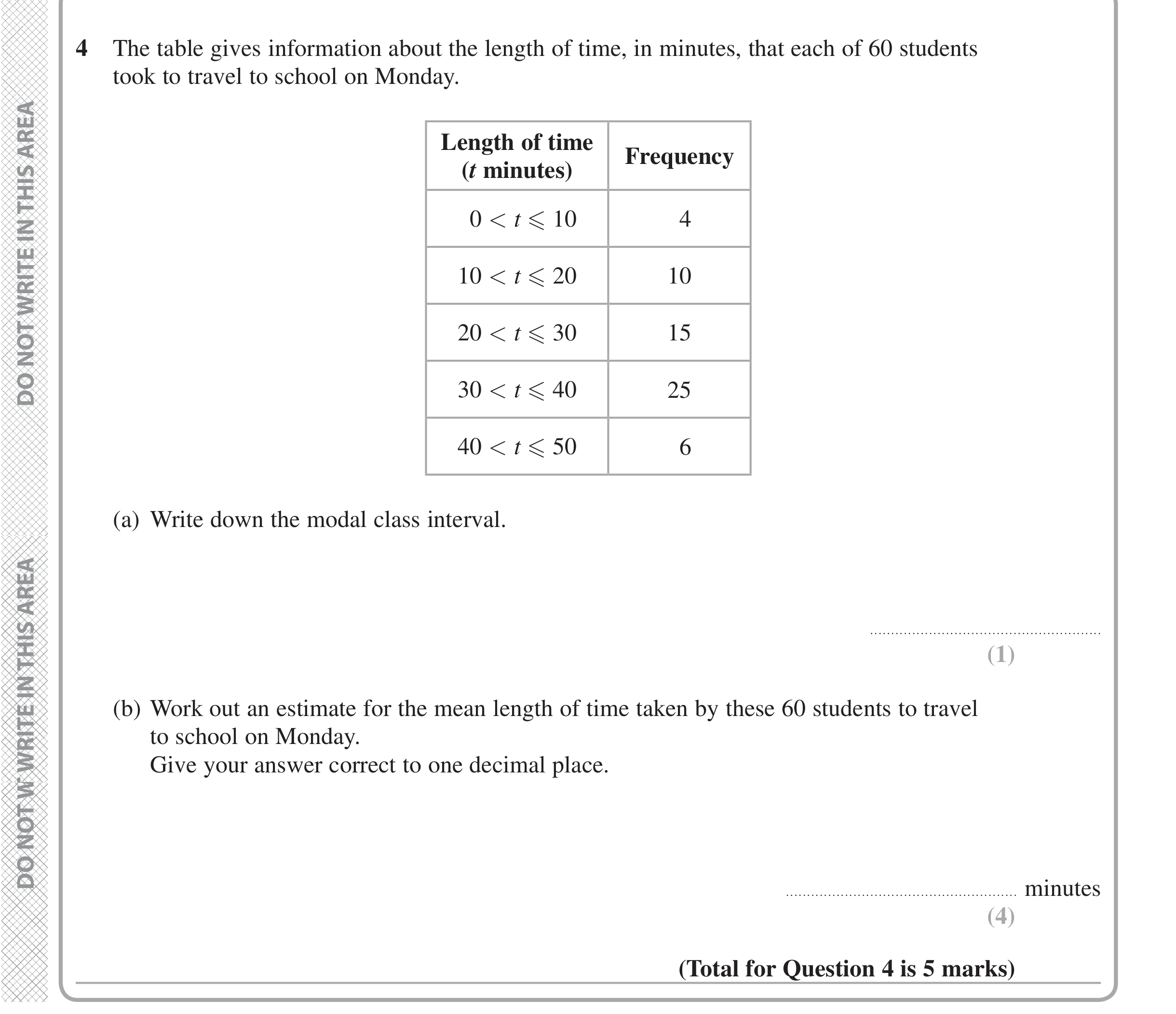 Question 4 — Frequency Tables — Edexcel iGCSE June 2020