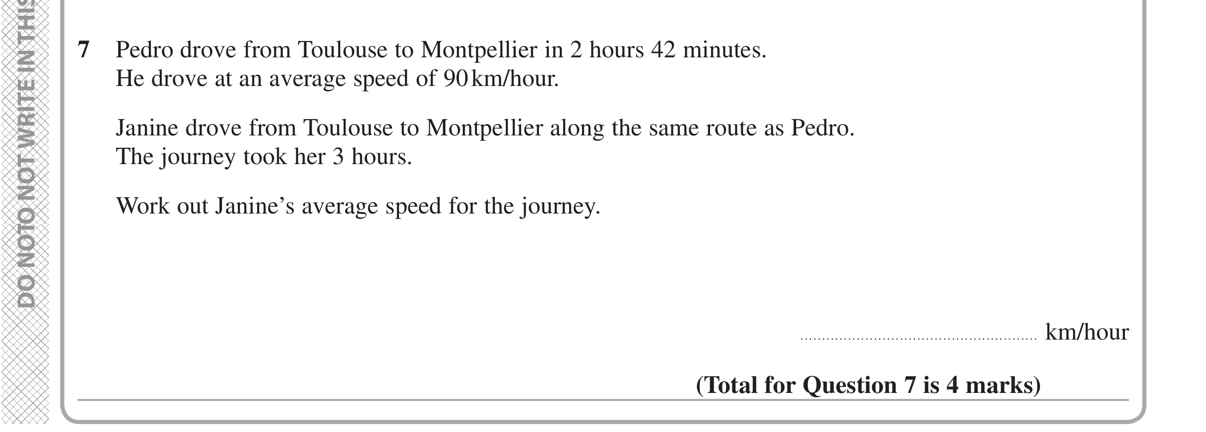 Question 7 — Speed/Distance/Time/Density/Pressure — Edexcel iGCSE June 2020