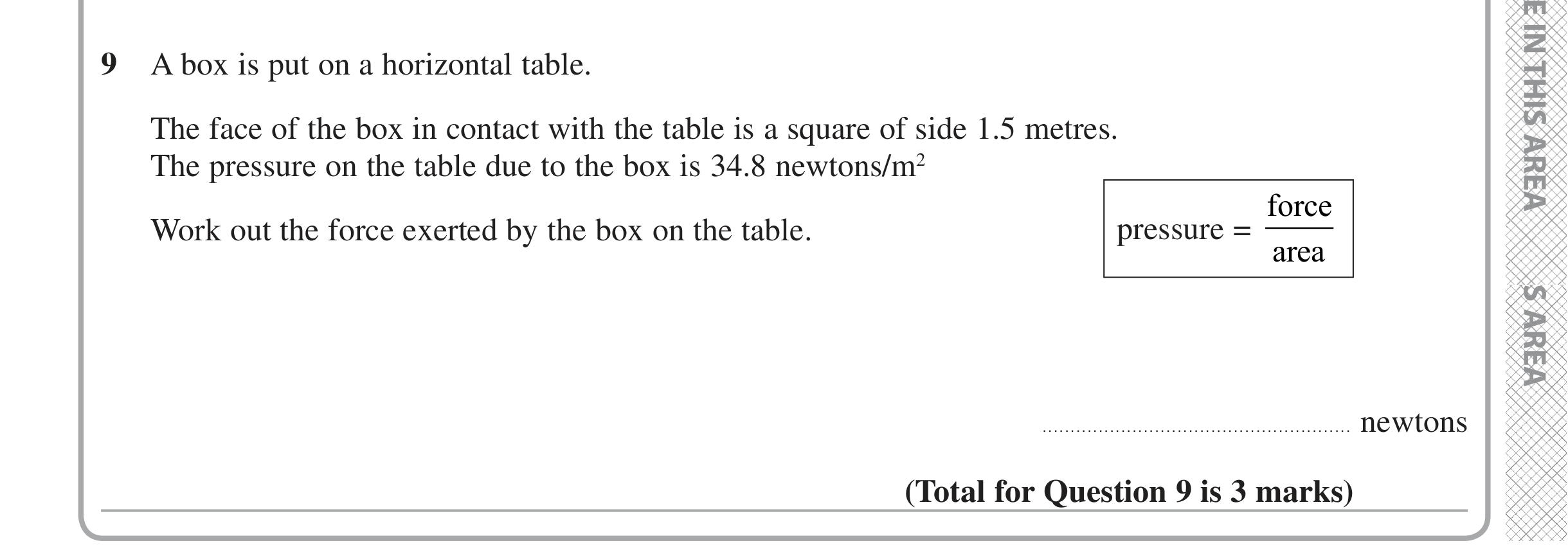 Question 9 — 3D Shapes and Volume, Speed/Distance/Time/Density/Pressure — Edexcel iGCSE June 2020