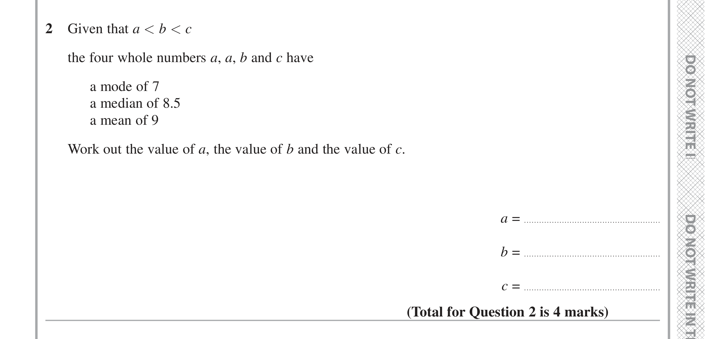Question 2 — Mean/Median/Mode/Range — Edexcel iGCSE Jan 2021
