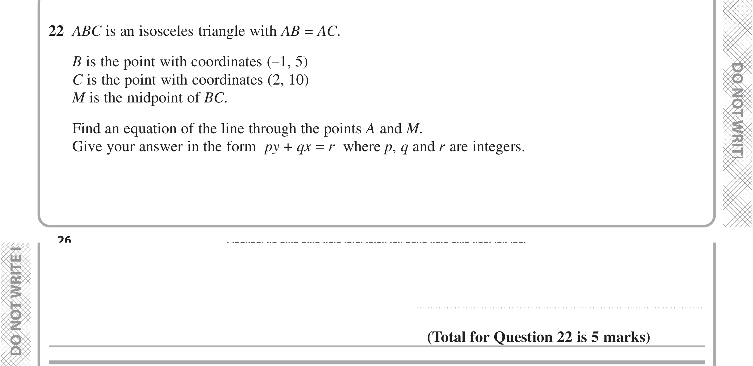 Question 22 — Straight Line Graphs — Edexcel iGCSE Jan 2021