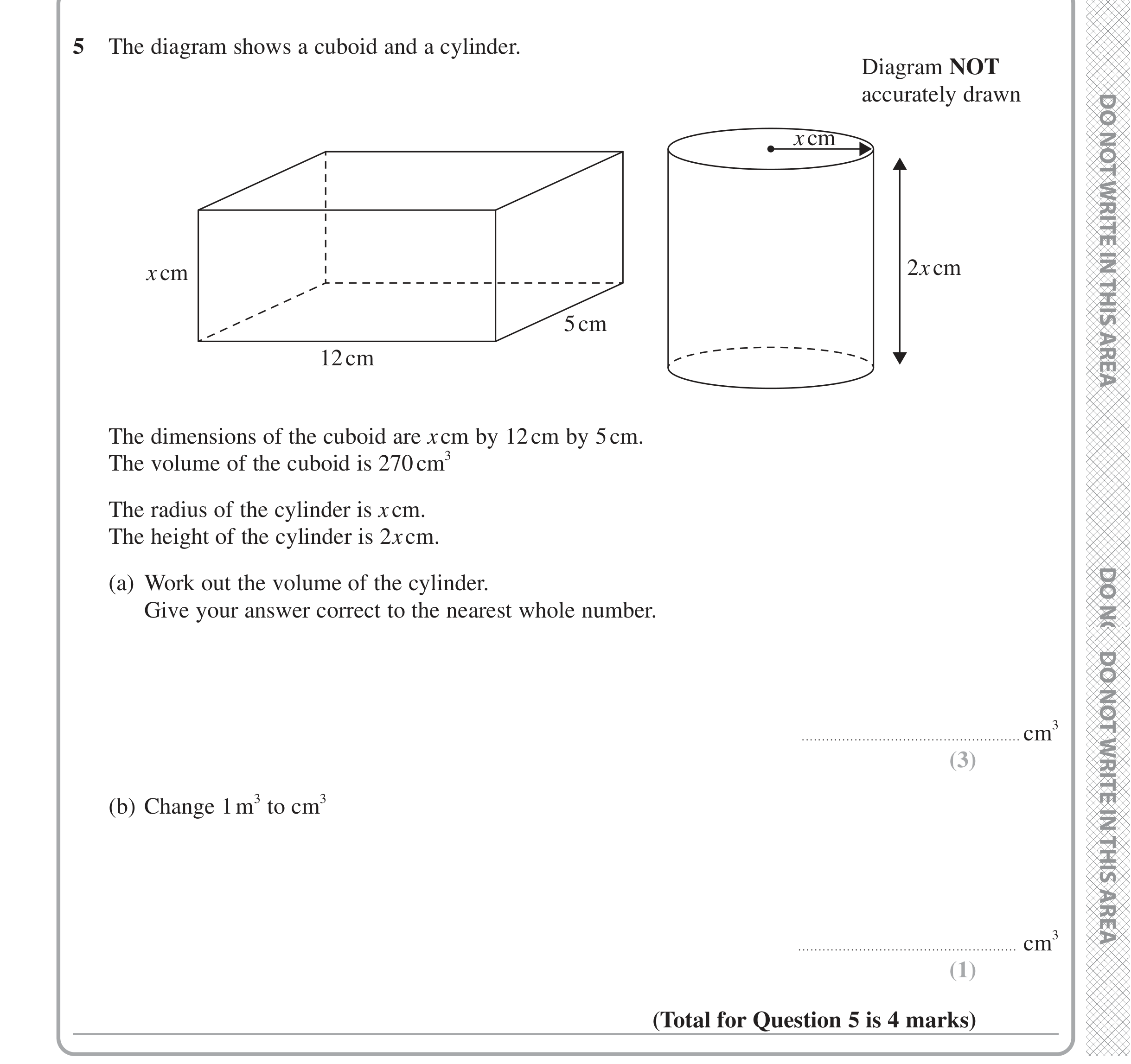 Question 5 — 3D Shapes and Volume — Edexcel iGCSE Jan 2021