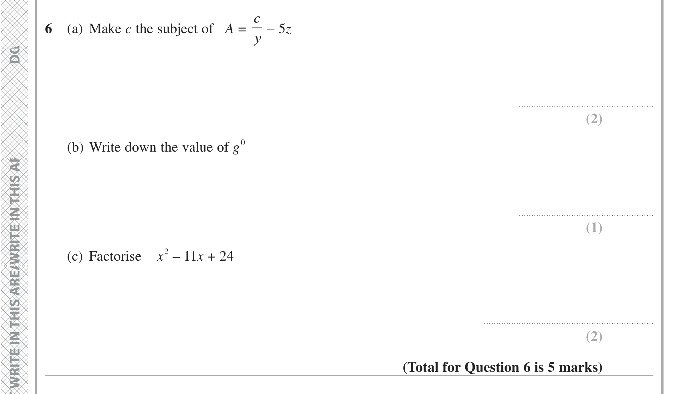 Question 6 — Formulae, Powers, Factorise/Expand/Simplify — Edexcel iGCSE Jan 2021