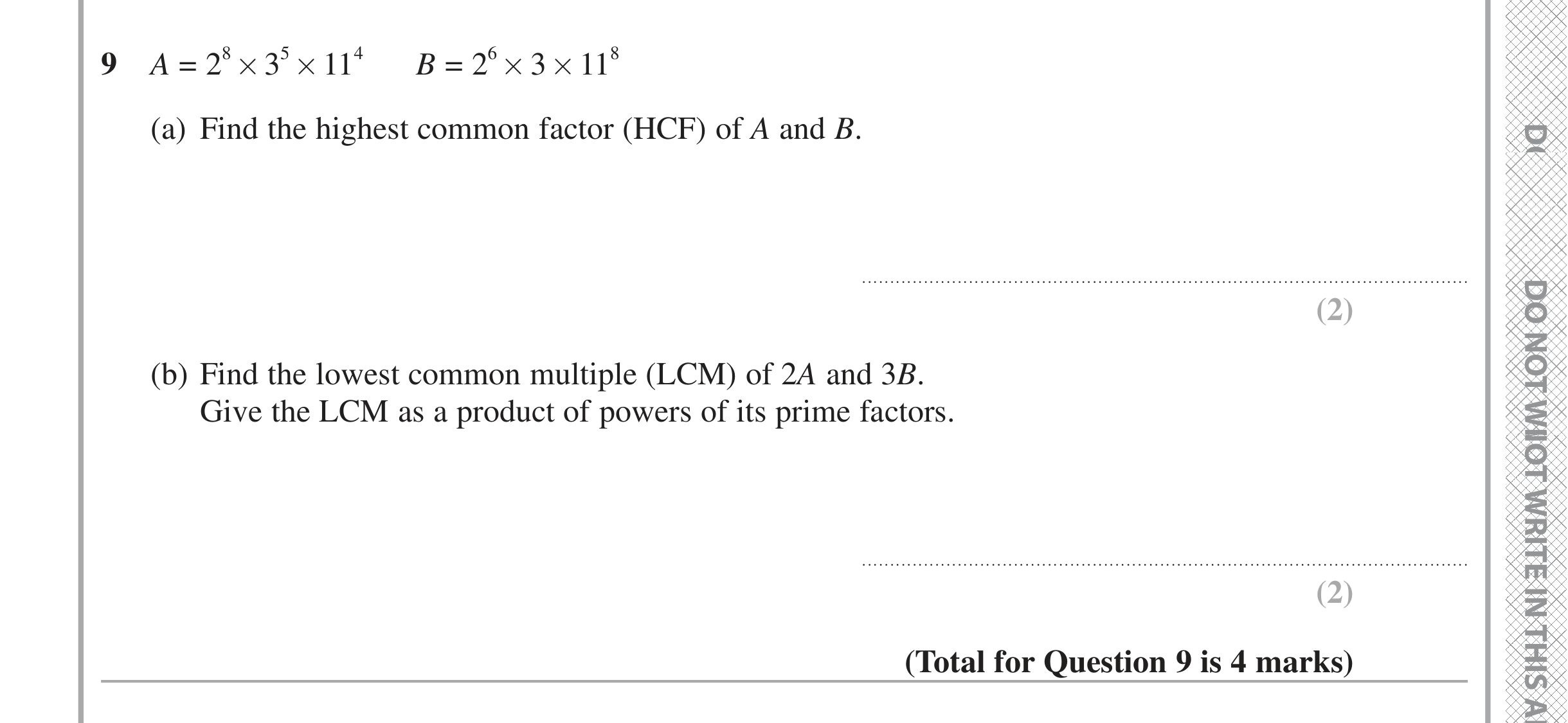 Question 9 — HCF and LCM — Edexcel iGCSE Jan 2021