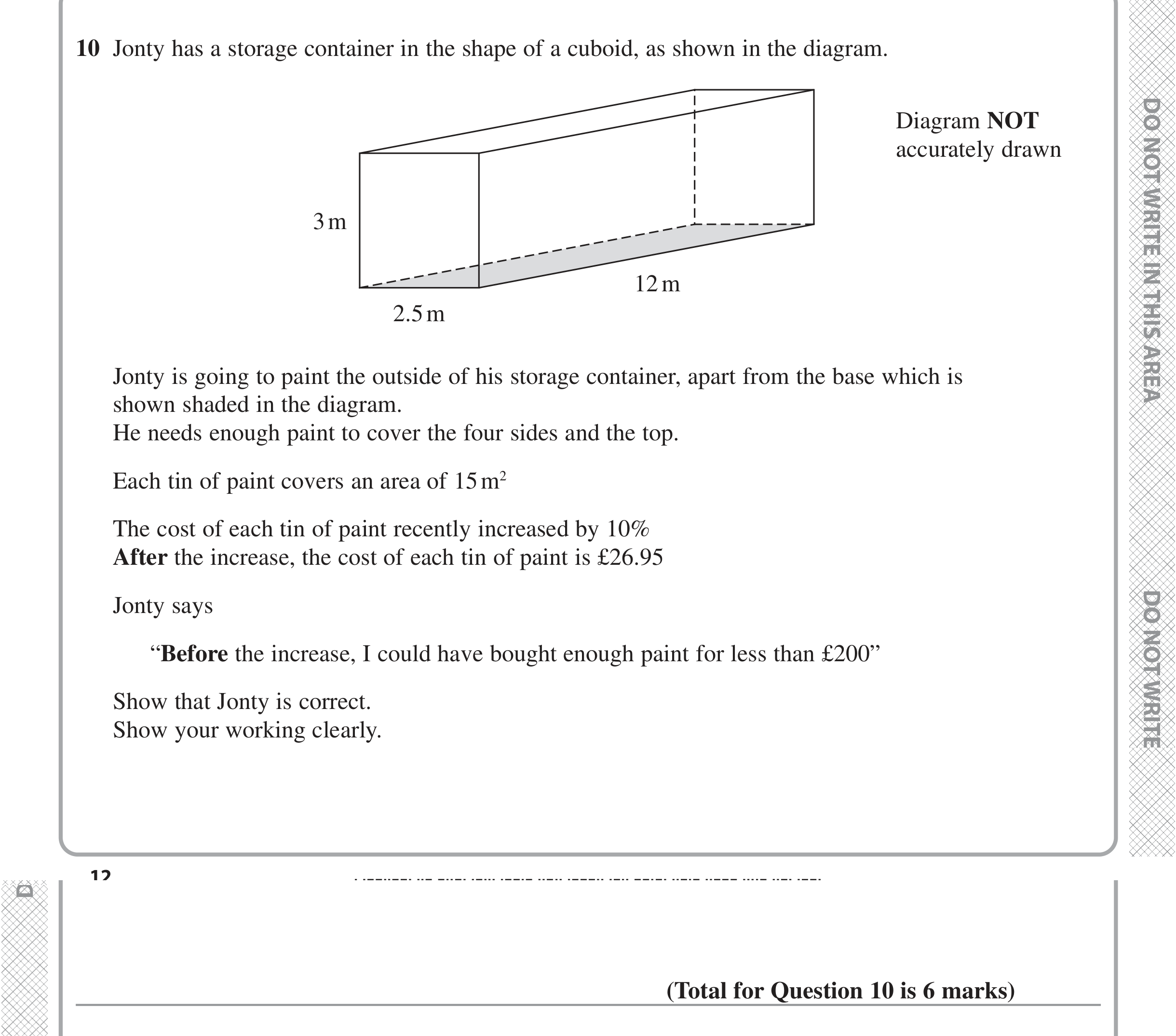 Question 10 — Percentages, Surface Area and Volume — Edexcel iGCSE Jan 2022