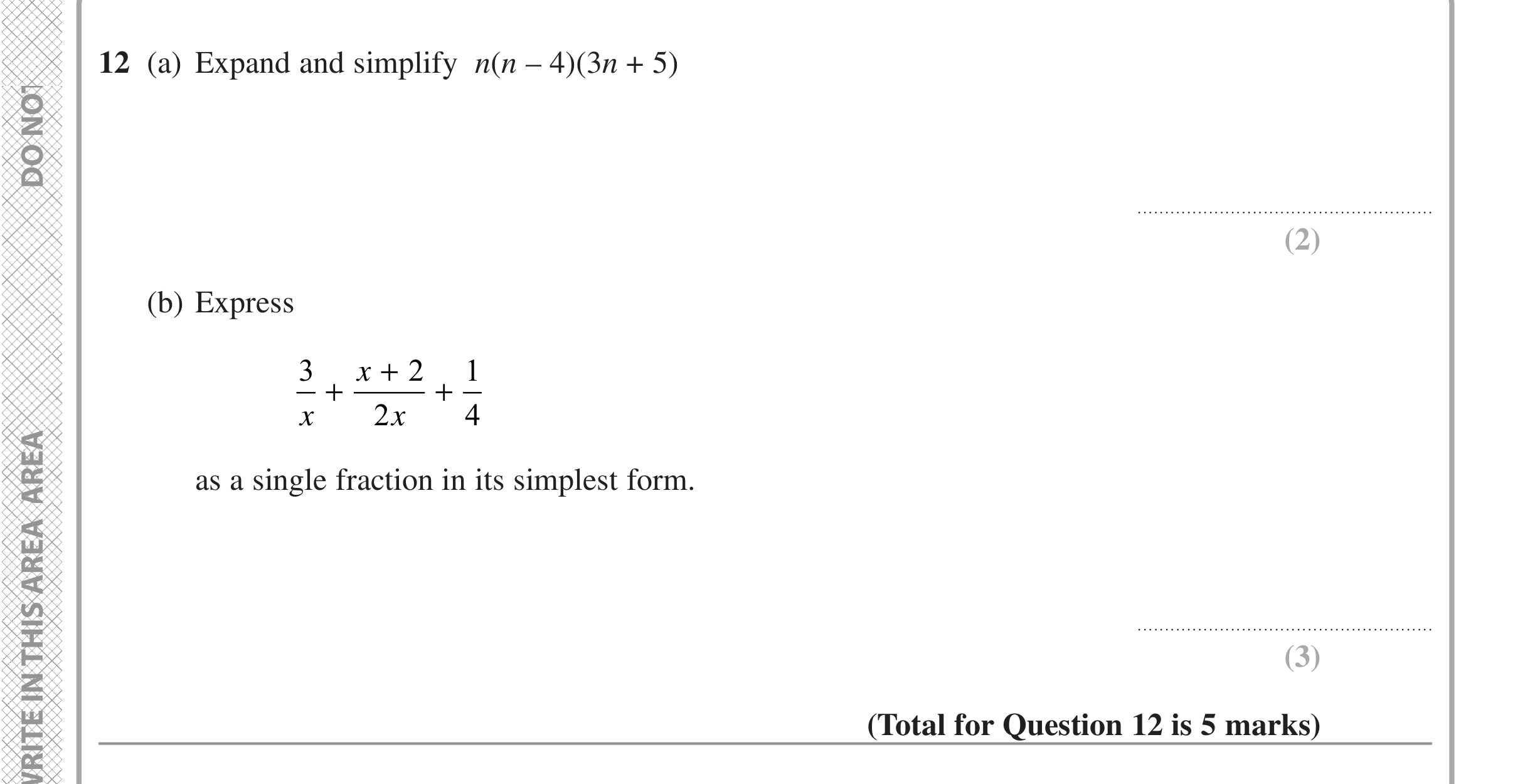 Question 12 — Algebra (Expand/Simplify/Factorise), Algebra Fractions — Edexcel iGCSE Jan 2022