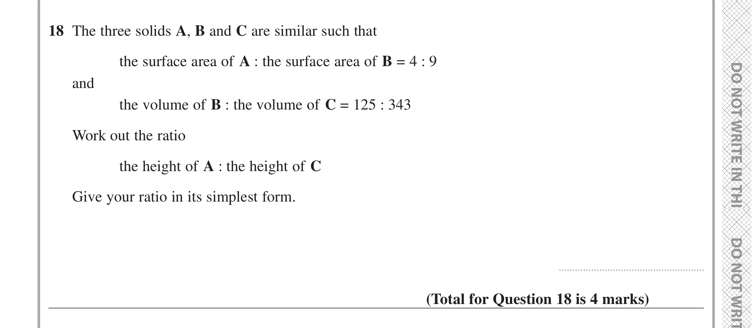 Question 18 — Ratios, Congruence and Similarity — Edexcel iGCSE Jan 2022