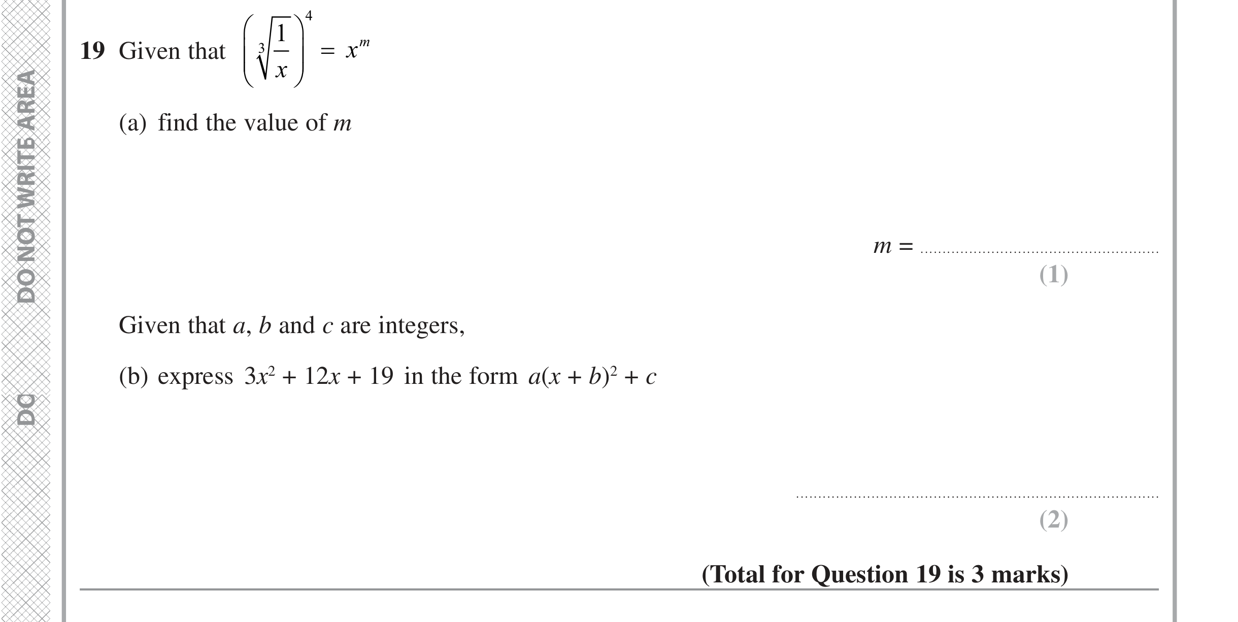 Question 19 — Powers, Quadratic Equations — Edexcel iGCSE Jan 2022
