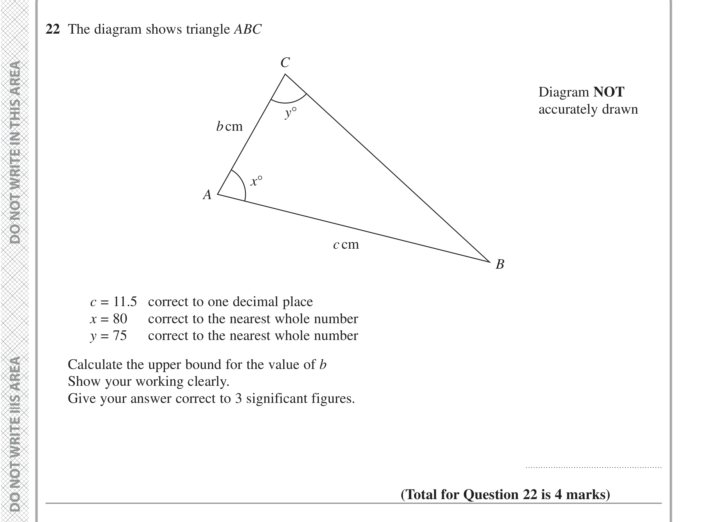 Question 22 — Upper/Lower Bounds, Sine/Cosine Rule — Edexcel iGCSE Jan 2022