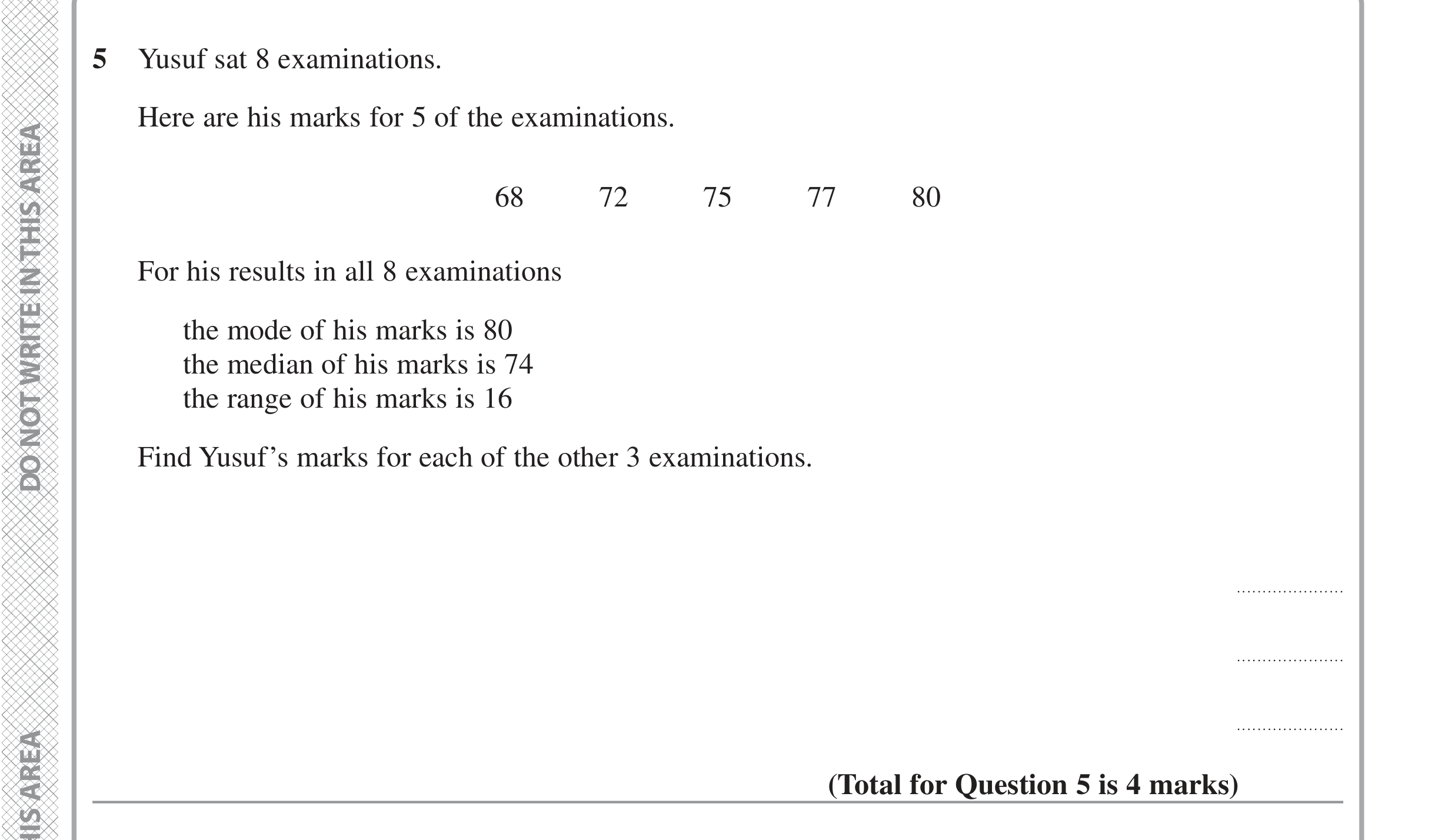 Question 5 — Mean/Median/Mode/Range — Edexcel iGCSE Jan 2022