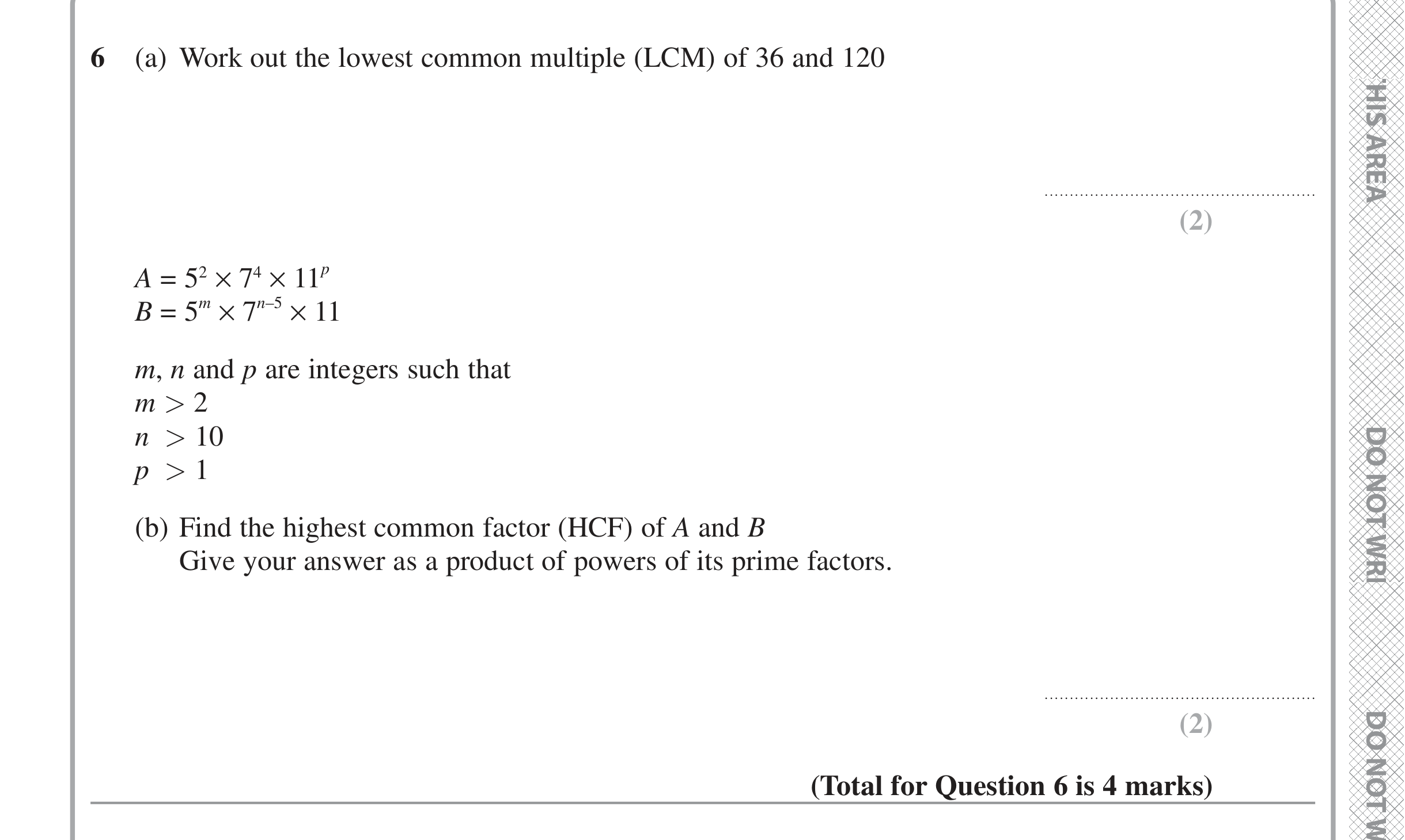 Question 6 — HCF and LCM — Edexcel iGCSE Jan 2022
