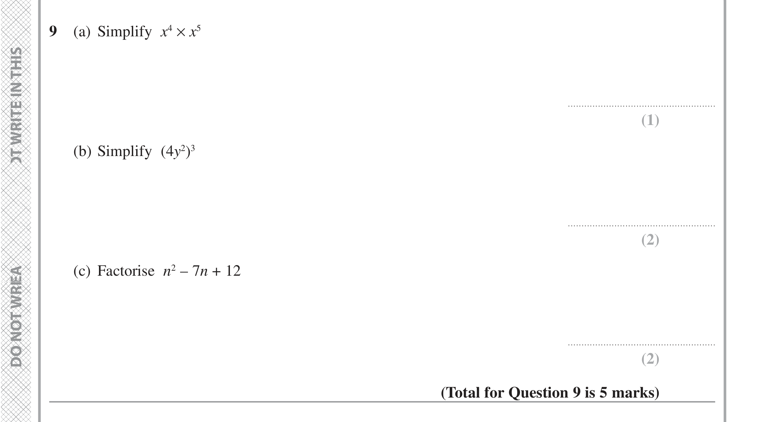 Question 9 — Powers, Factorise/Expand/Simplify — Edexcel iGCSE Jan 2022