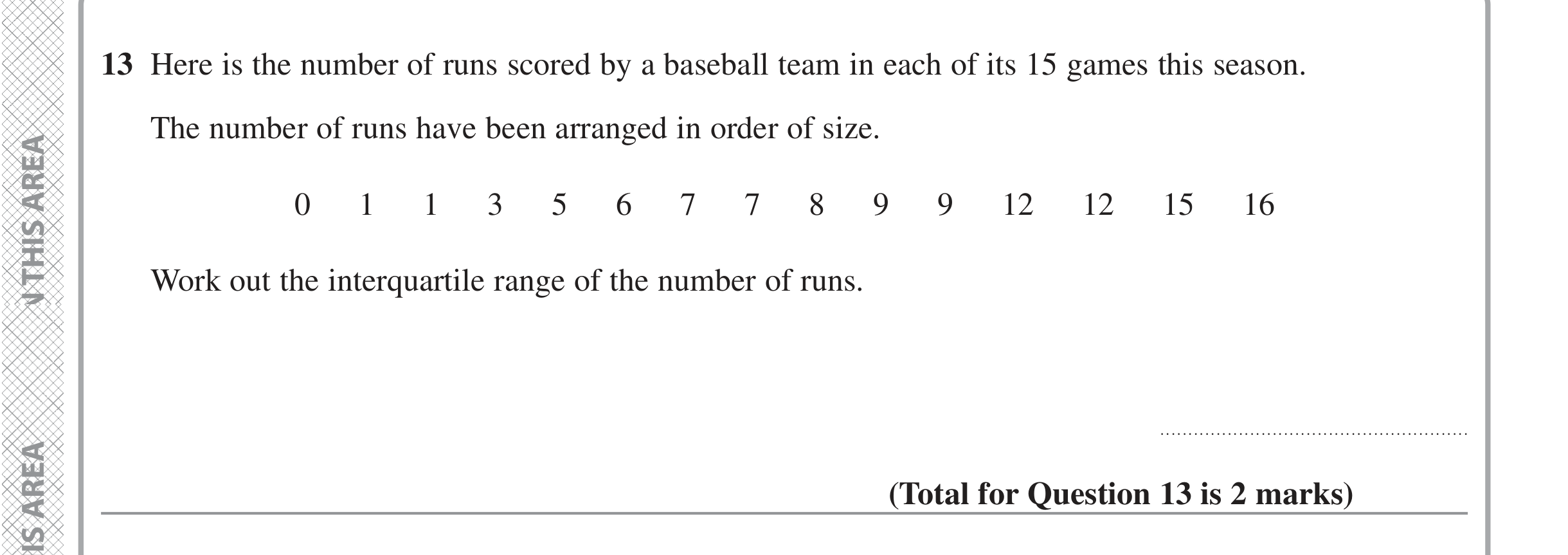 Question 13 — Mean/Median/Mode/Range — Edexcel iGCSE June 2022