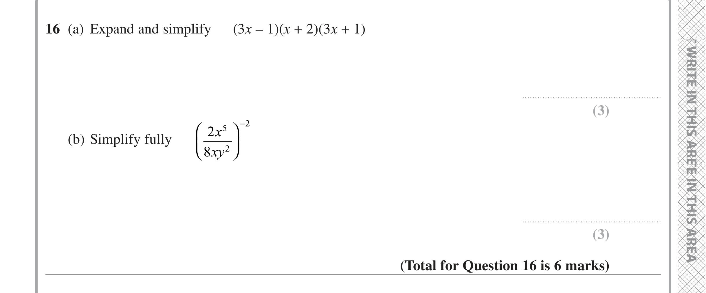 Question 16 — Algebra (Expand/Simplify/Factorise), Powers — Edexcel iGCSE June 2022