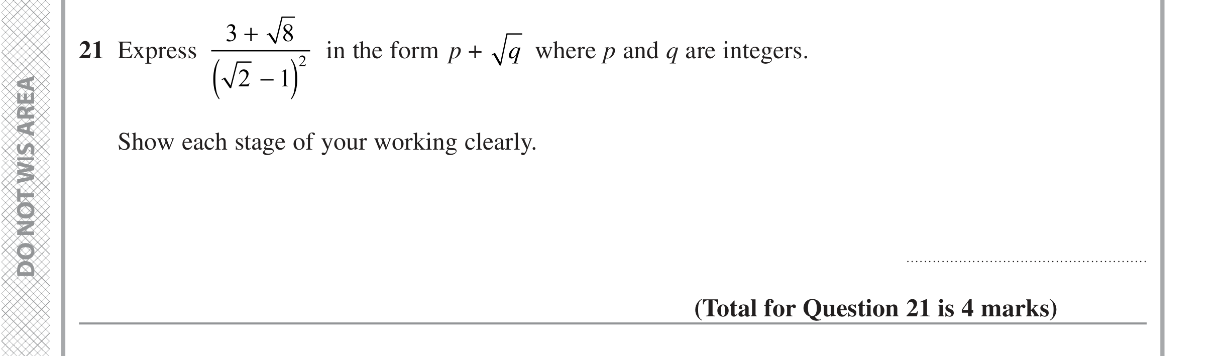 Question 21 — Surds — Edexcel iGCSE June 2022