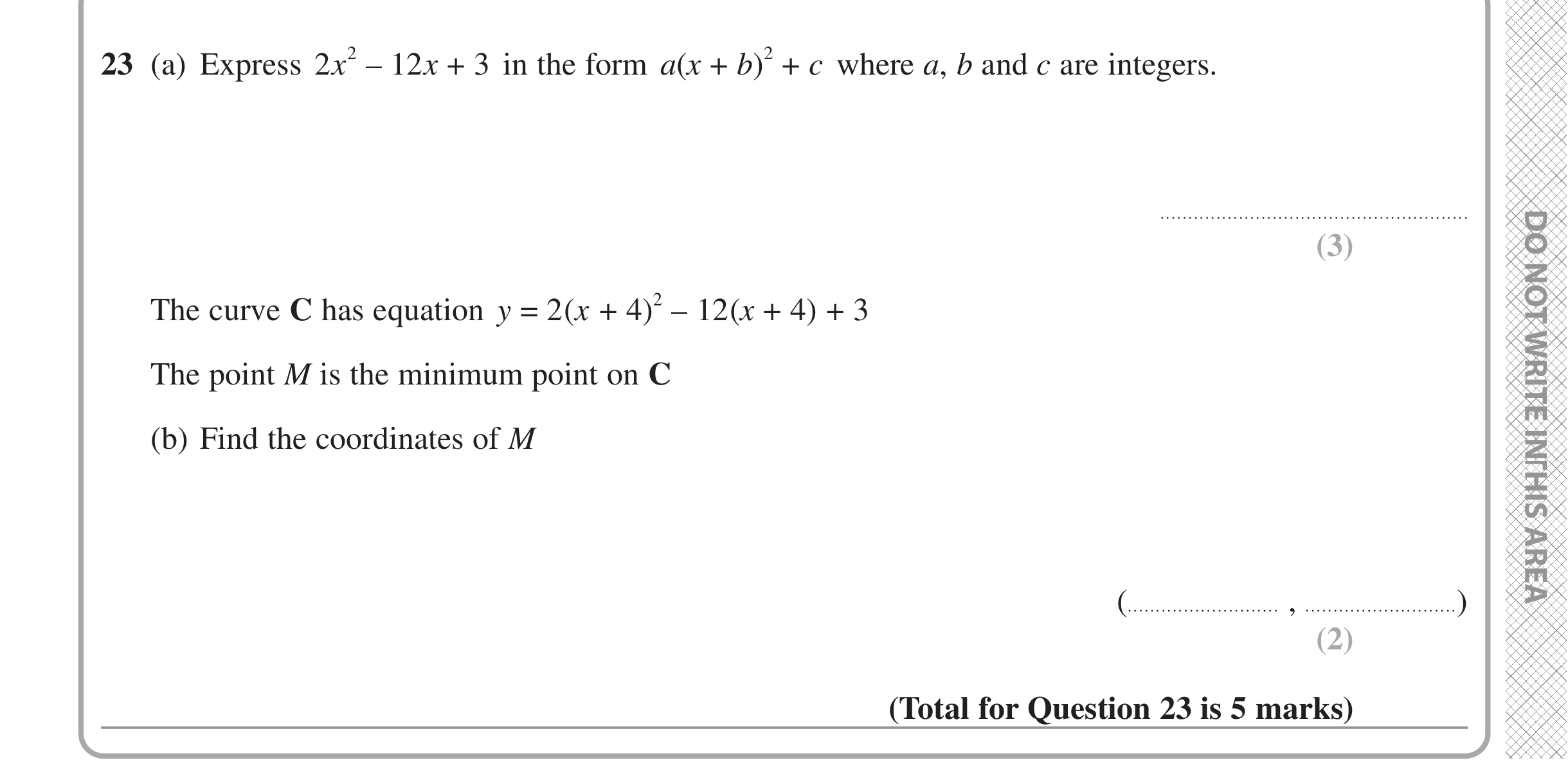 Question 23 — Quadratic Equations, Graph Transformations — Edexcel iGCSE June 2022