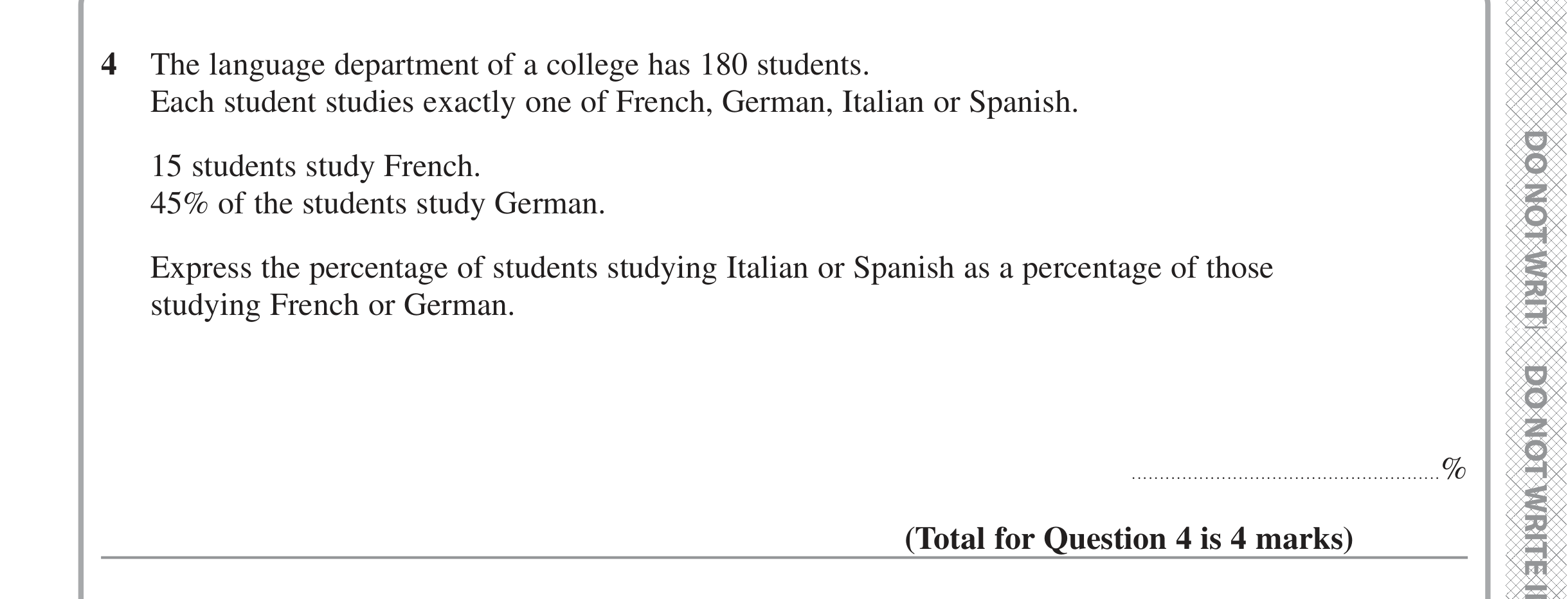Question 4 — Percentages — Edexcel iGCSE June 2022
