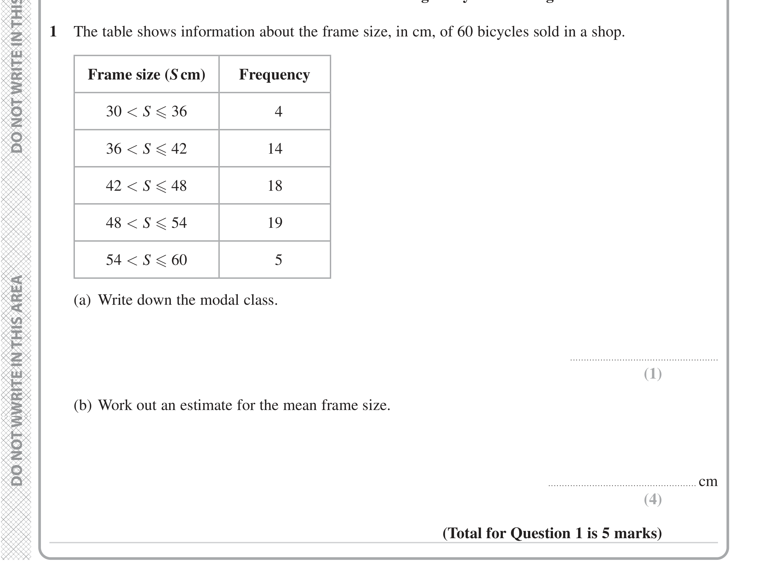 Question 1 — Frequency Tables — Edexcel iGCSE Jan 2023