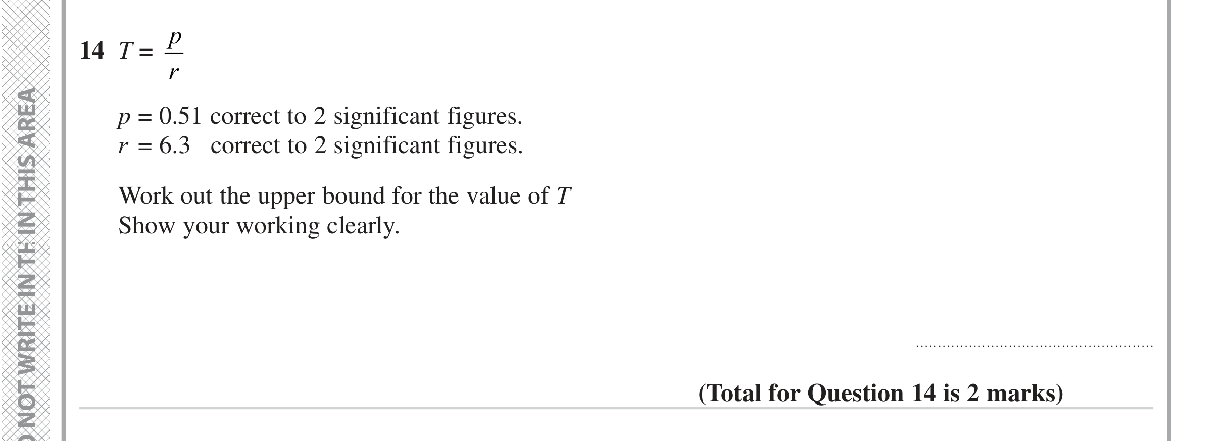 Question 14 — Upper/Lower Bounds — Edexcel iGCSE Jan 2023