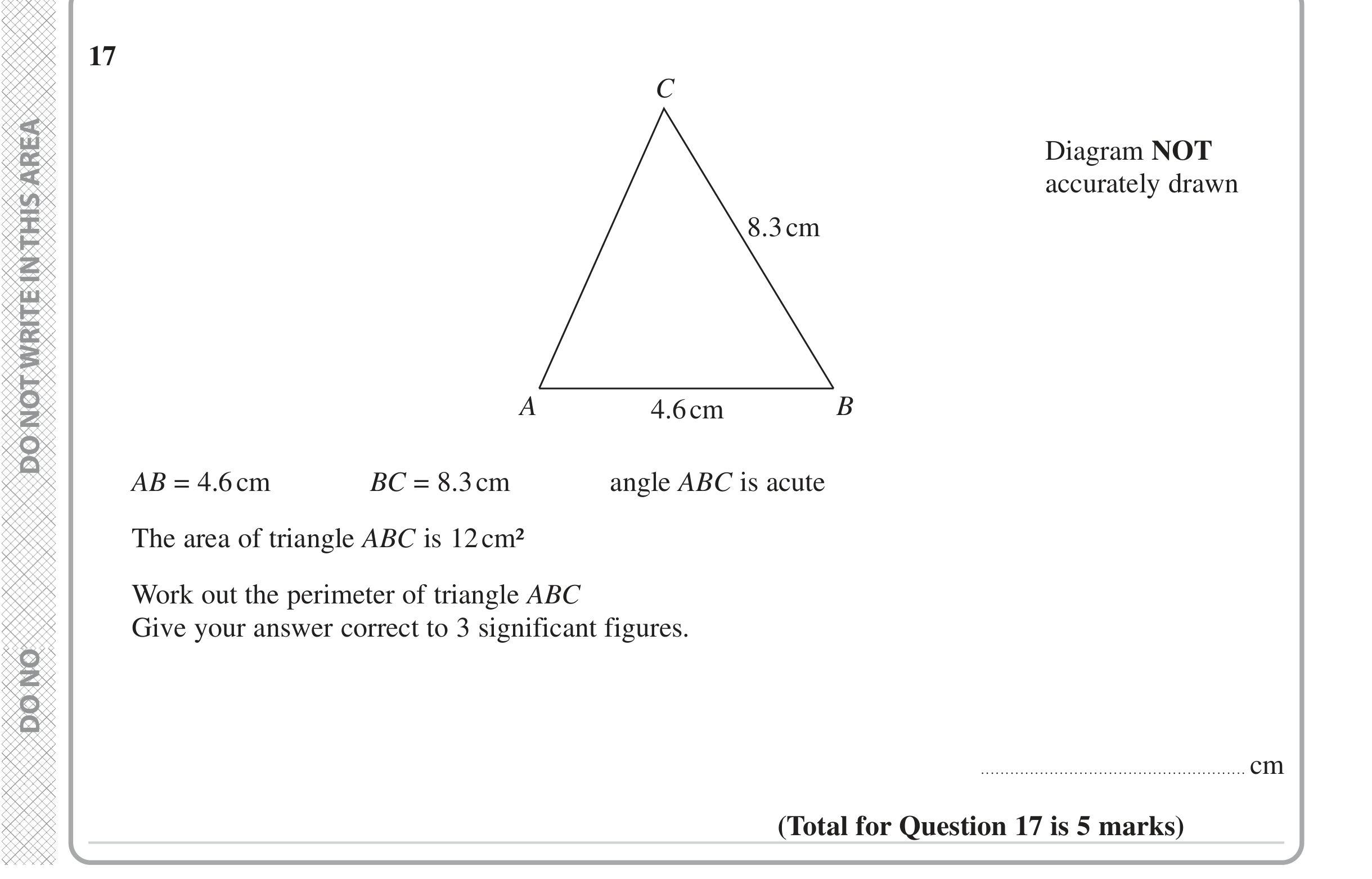 Question 17 — Triangles, Sine/Cosine Rule — Edexcel iGCSE Jan 2023