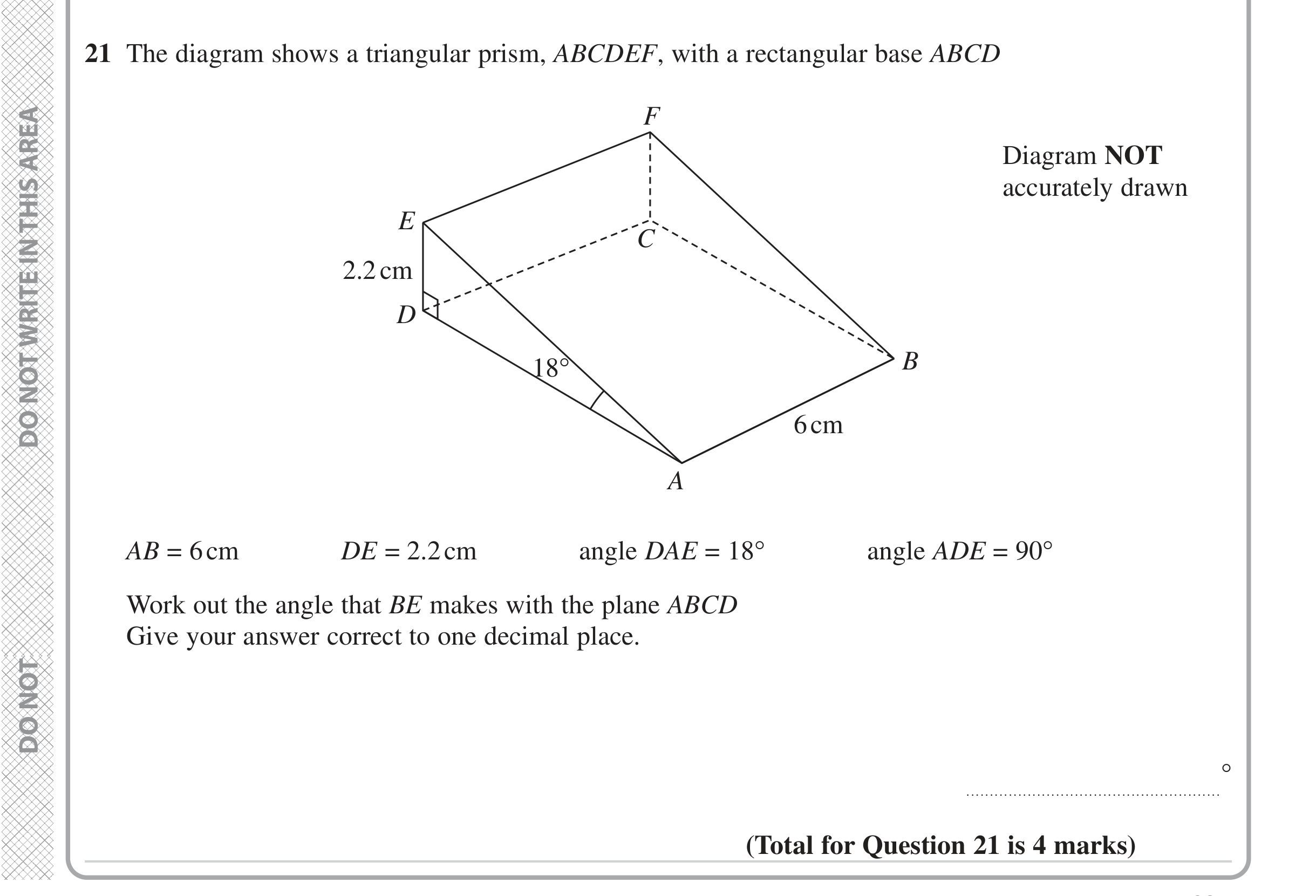 Question 21 — 3D Pythagoras, Soh Cah Toa — Edexcel iGCSE Jan 2023