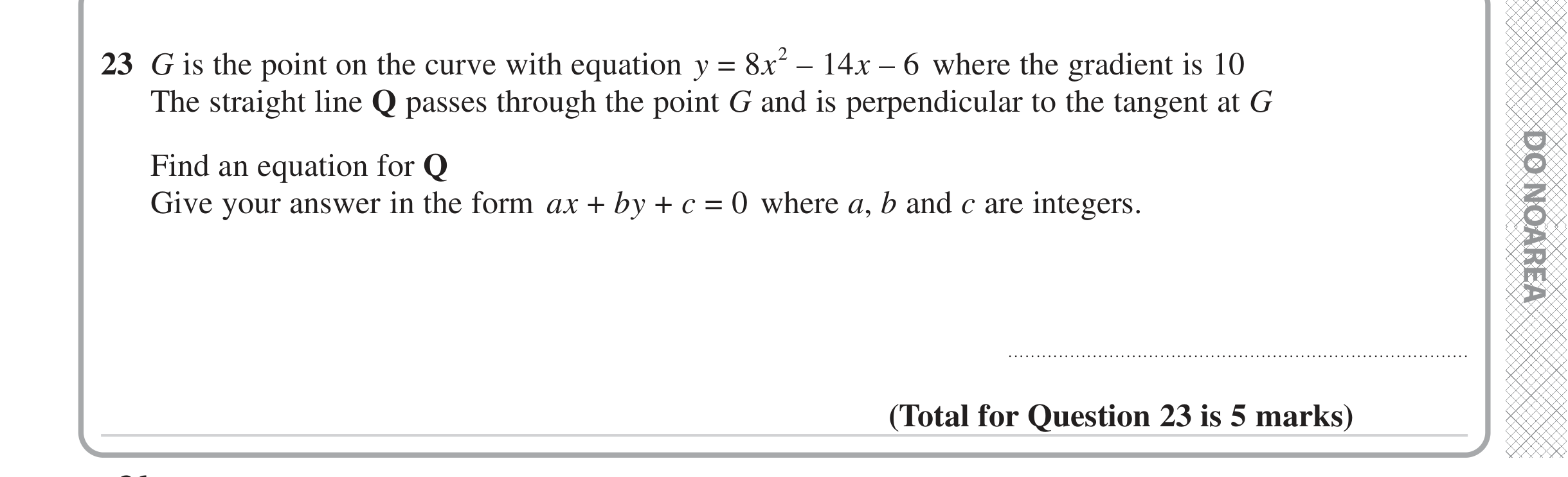 Question 23 — Differentiation, Straight Line Graphs — Edexcel iGCSE Jan 2023
