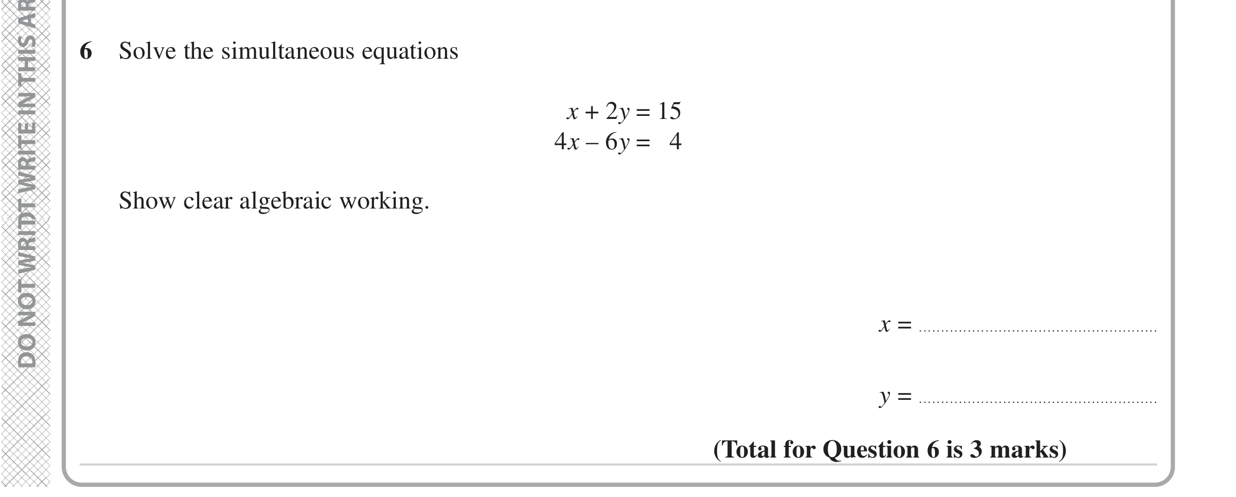 Question 6 — Simultaneous Equations — Edexcel iGCSE Jan 2023