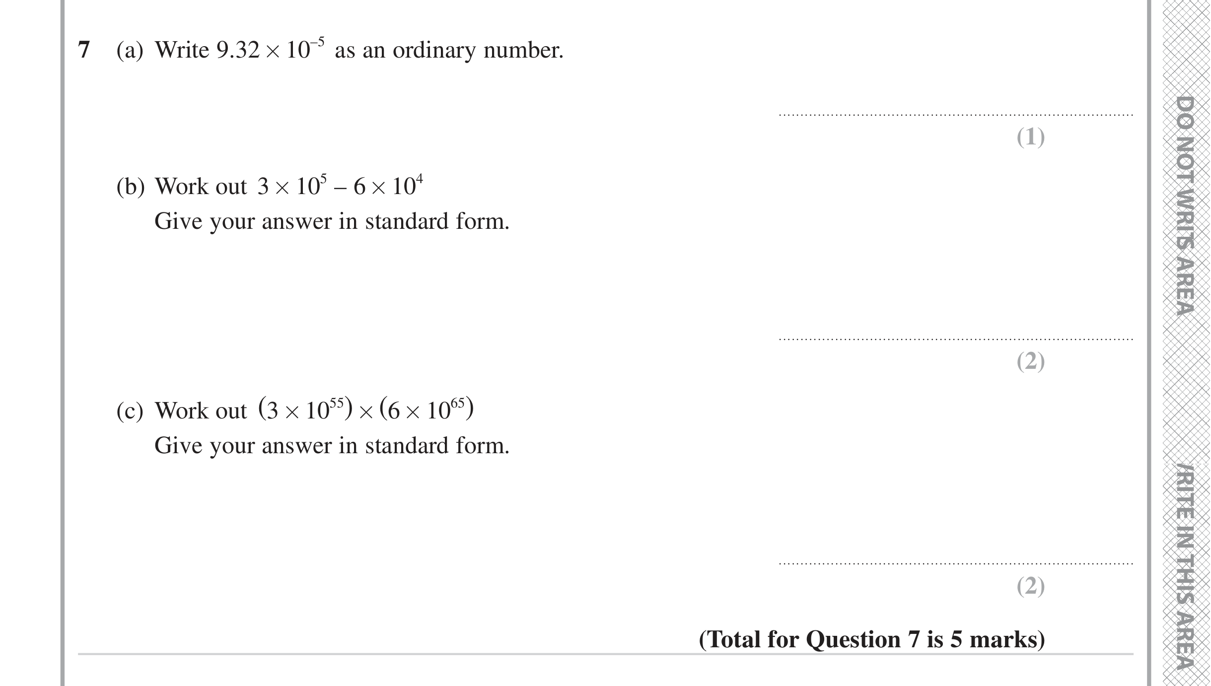 Question 7 — Standard Form — Edexcel iGCSE Jan 2023