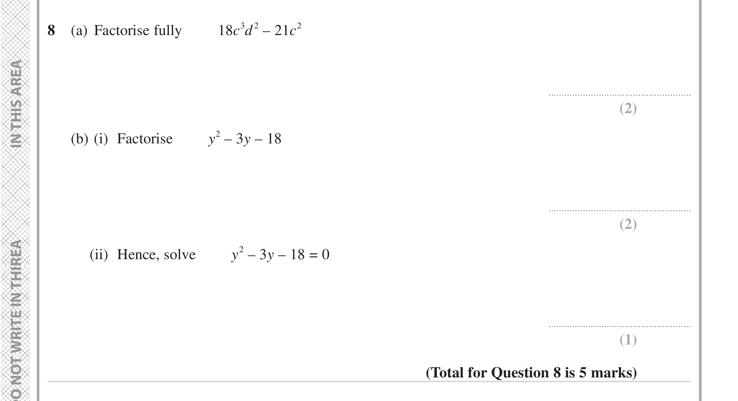Question 8 — Factorise/Expand/Simplify, Quadratic Equations — Edexcel iGCSE Jan 2023
