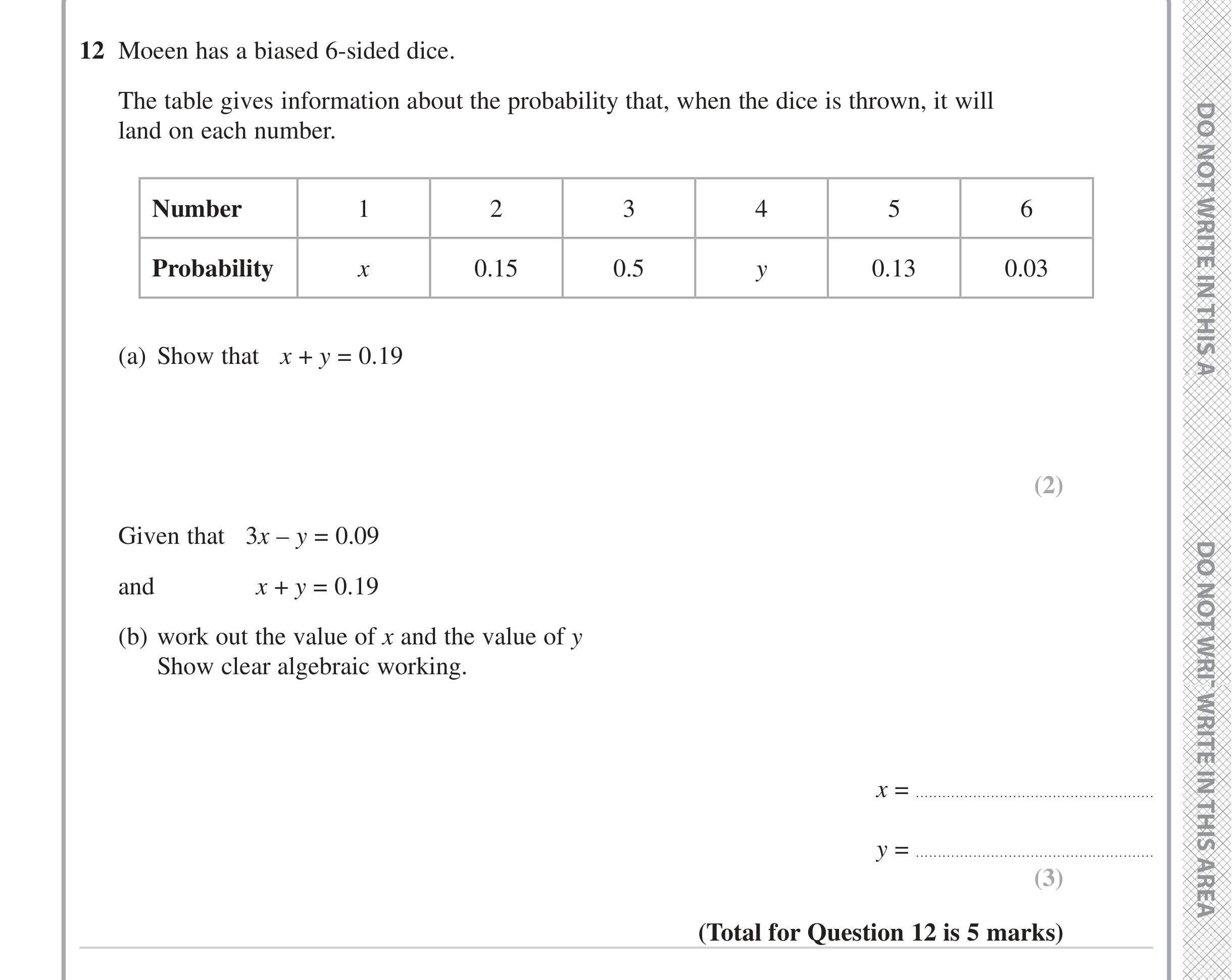 Question 12 — Probability, Simultaneous Equations — Edexcel iGCSE June 2023