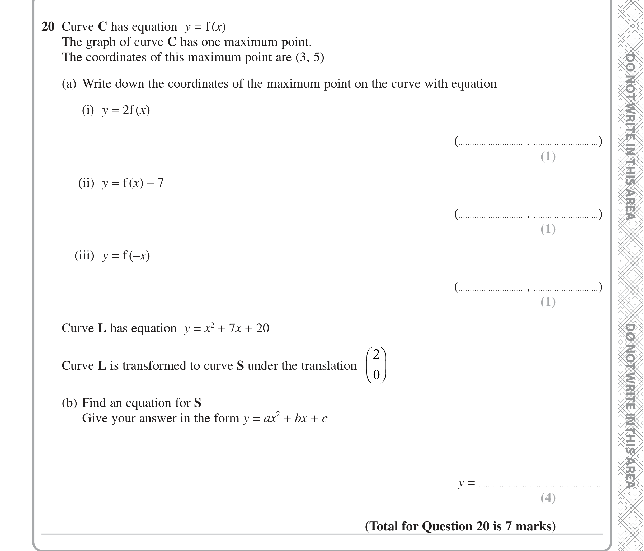Question 20 — Graph Transformations — Edexcel iGCSE June 2023