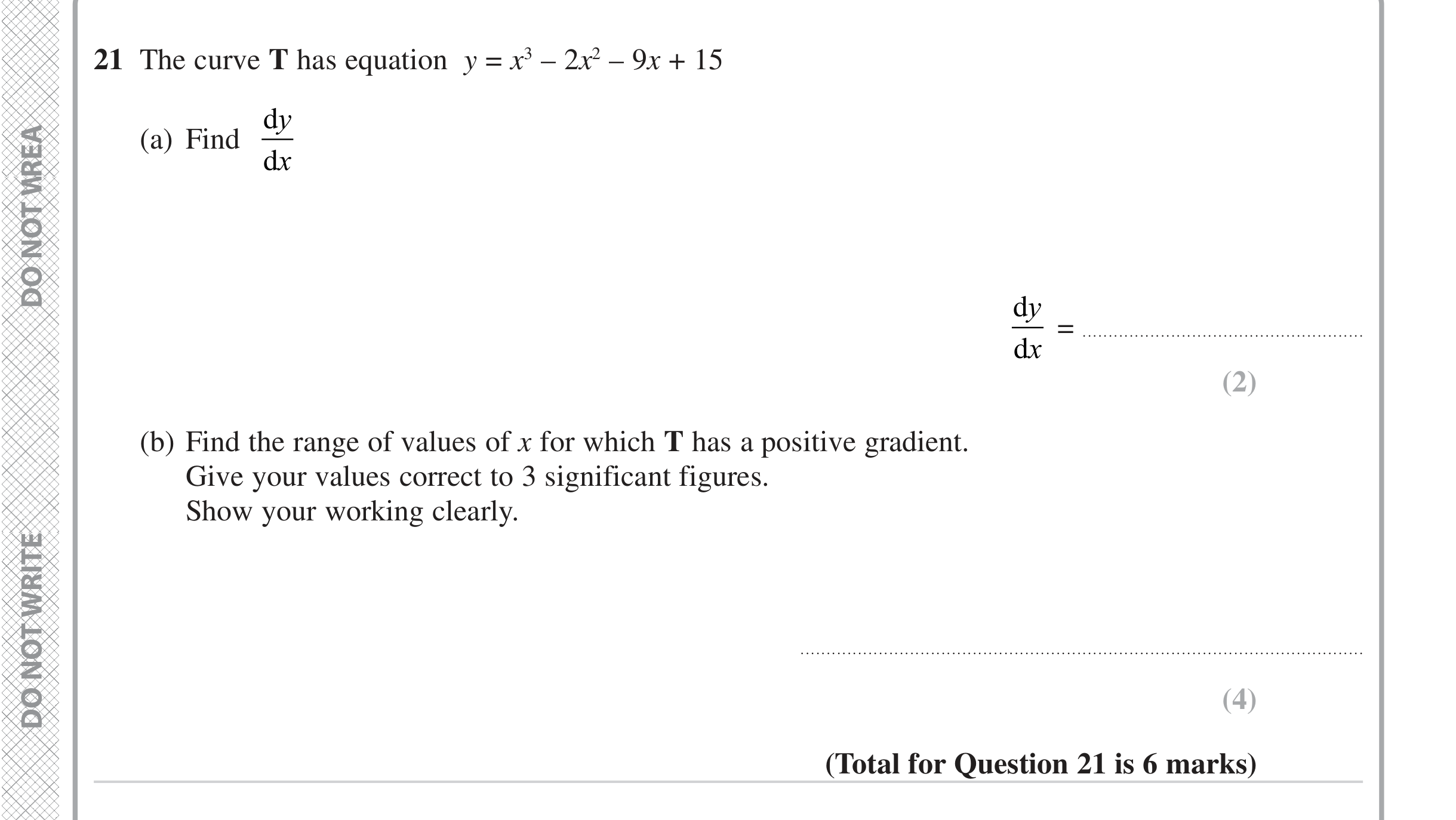 Question 21 — Differentiation — Edexcel iGCSE June 2023