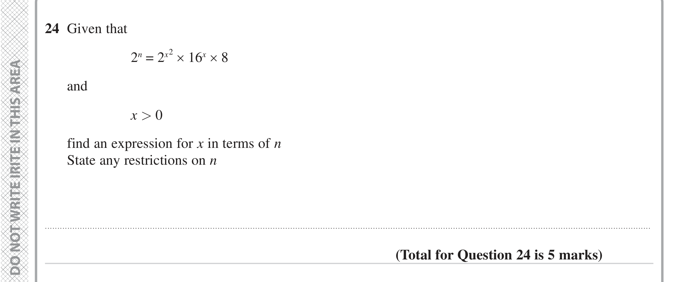 Question 24 — Powers, Quadratic Equations — Edexcel iGCSE June 2023