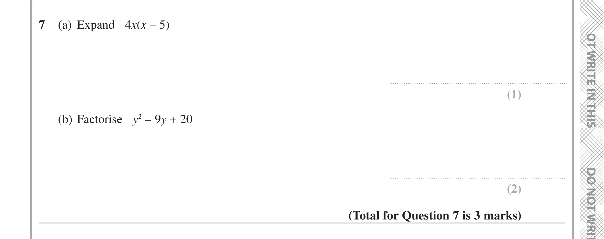 Question 7 — Factorise/Expand/Simplify — Edexcel iGCSE June 2023