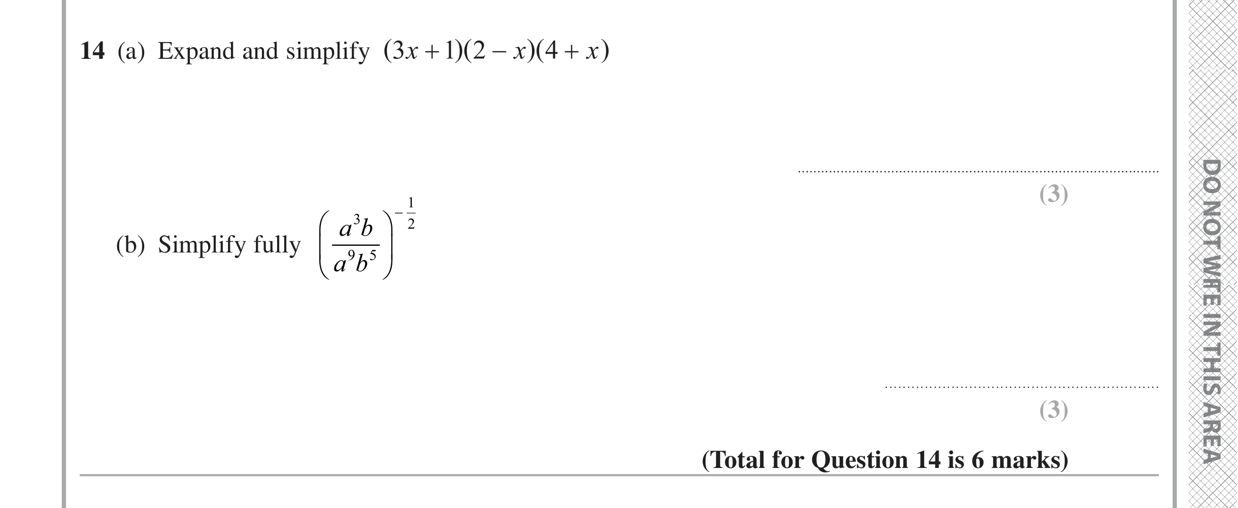 Question 14 — Algebra (Expand/Simplify/Factorise), Powers — Edexcel iGCSE June 2024