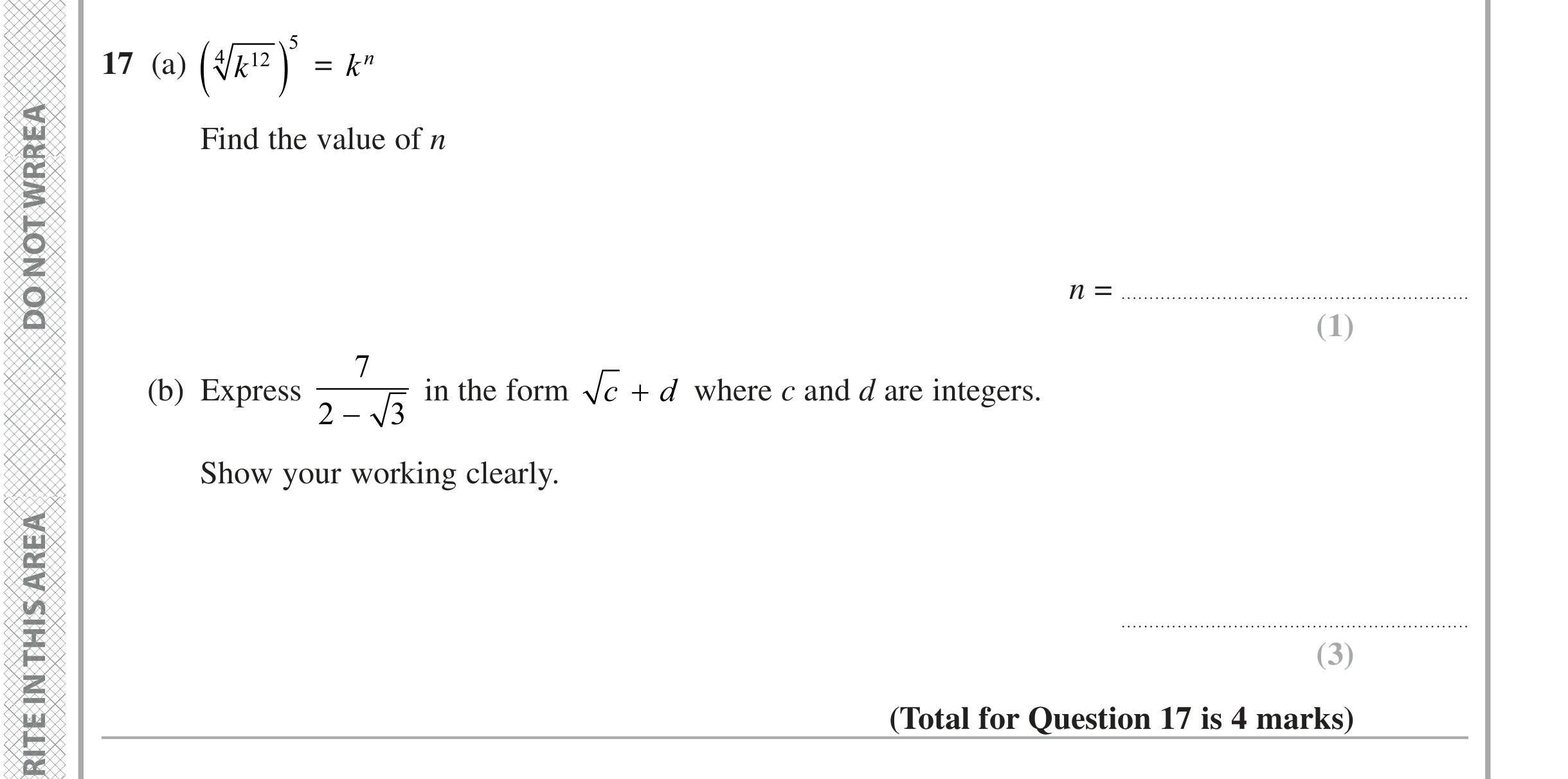 Question 17 — Powers, Surds — Edexcel iGCSE June 2024