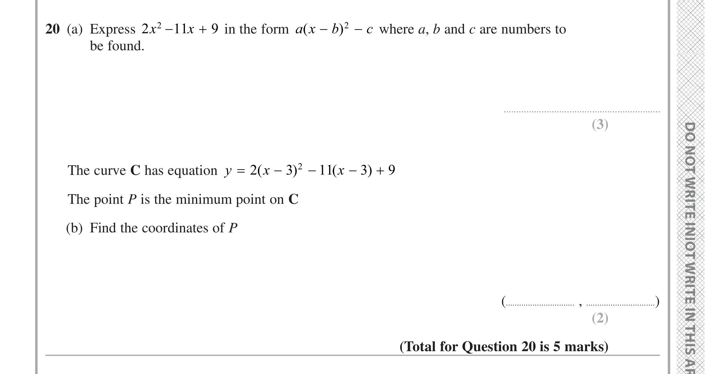 Question 20 — Quadratic Equations, Graph Transformations — Edexcel iGCSE June 2024